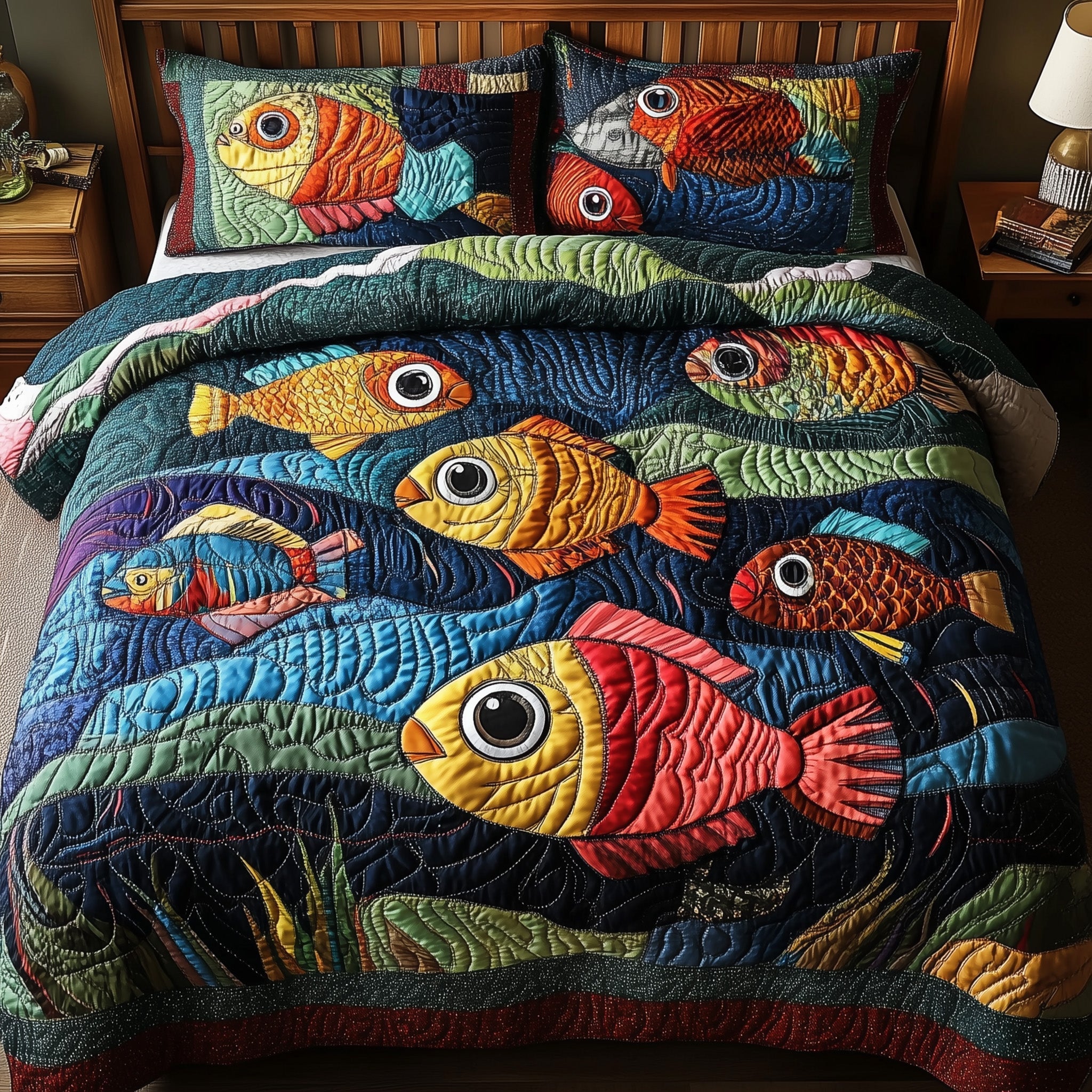 Joyful Fishing Quilted Bedding Set Bed Comforter Sets Father'S Day Gifts For Fisherman
