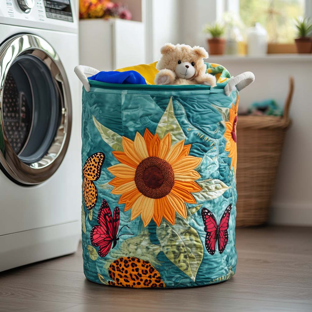 Joyful Sunflower Quilted Laundry Basket Unique Clothes Hamper Mothers Day Gift Suggestions