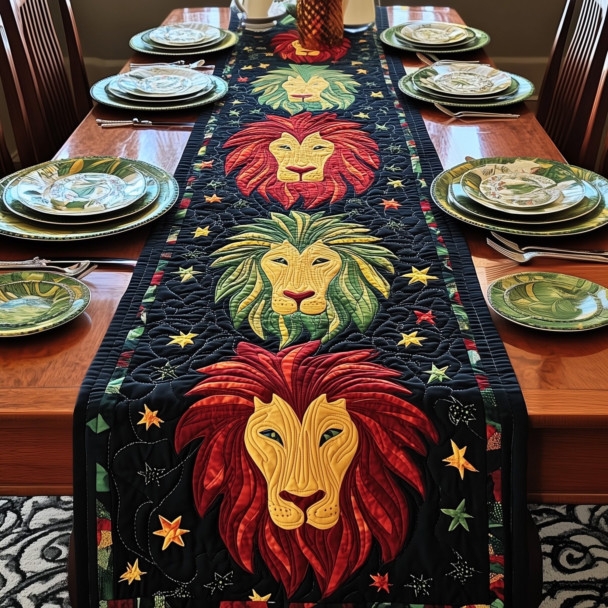 Juneteenth Lion Quilted Table Runner Dining Room Table Centerpieces Melanin Black History Gifts For Ladies