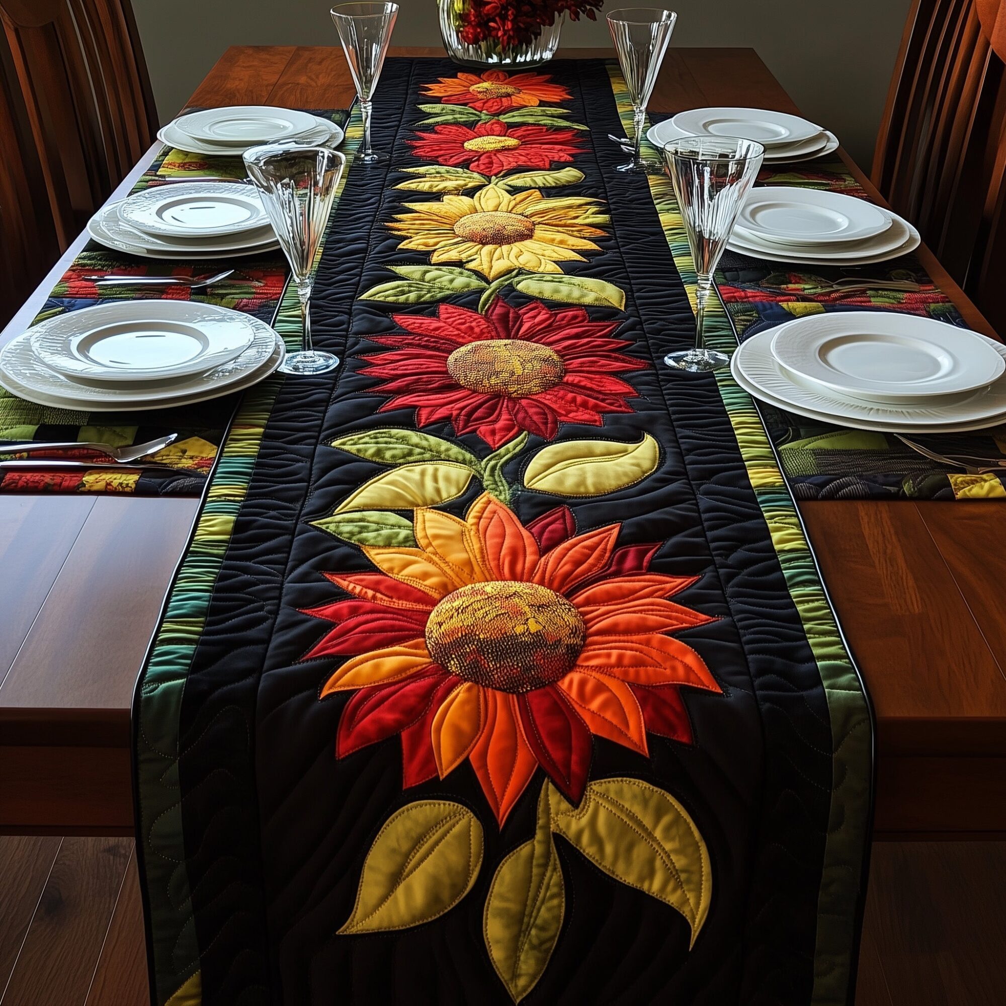 Juneteenth Sunflower Quilted Table Runner Dining Room Table Centerpieces Gifts For Black History Month