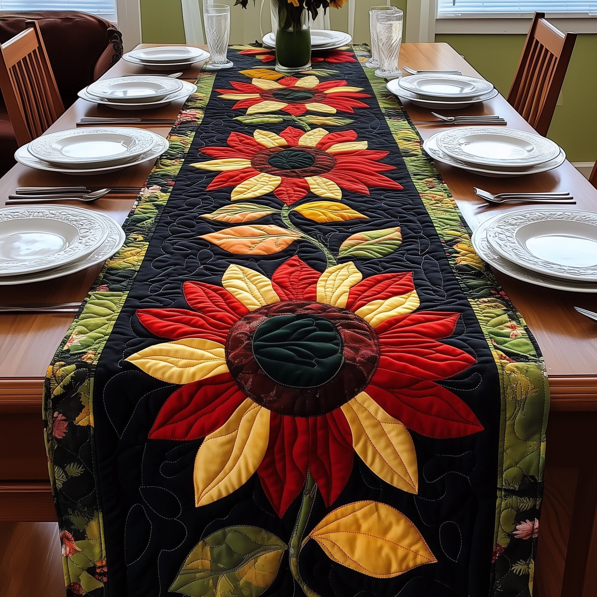 Juneteenth Sunflower Quilted Table Runner Dining Table Decor Ideas African American Heritage Month Gifts