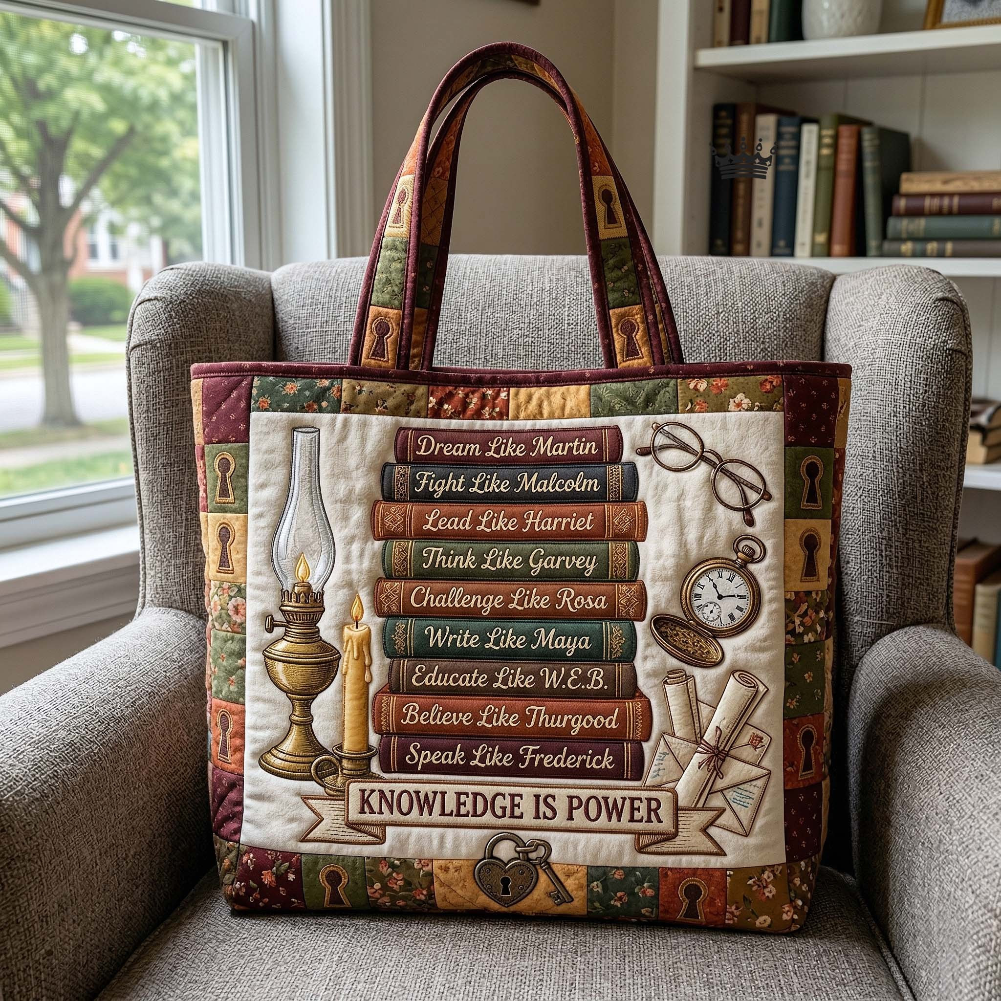 KnowLedge Is Power Quilted Tote Bag Work Bag Gift For Book Lovers