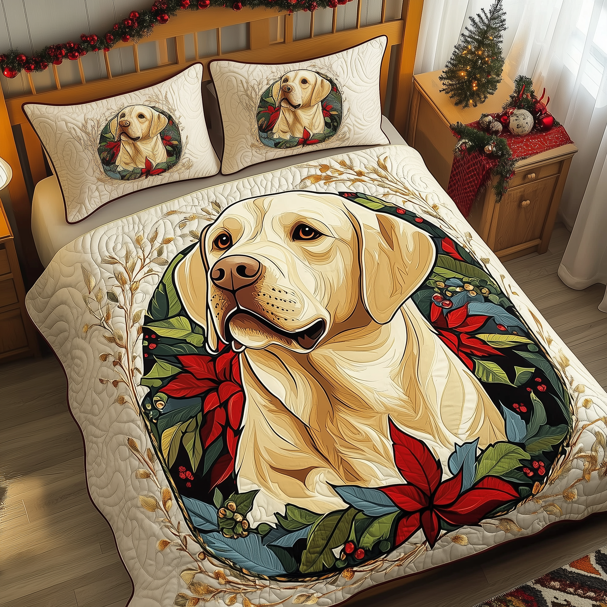 Labrador Quilted Bedding Set Queen Bed Set Labrador Gifts For Dog Lovers