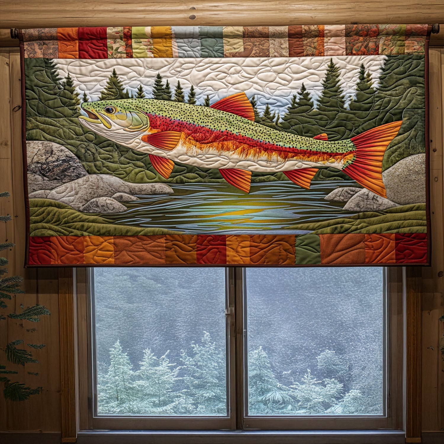 Lakeside Serenity Quilted Valance Christmas Home Dec Fishing Related Gifts