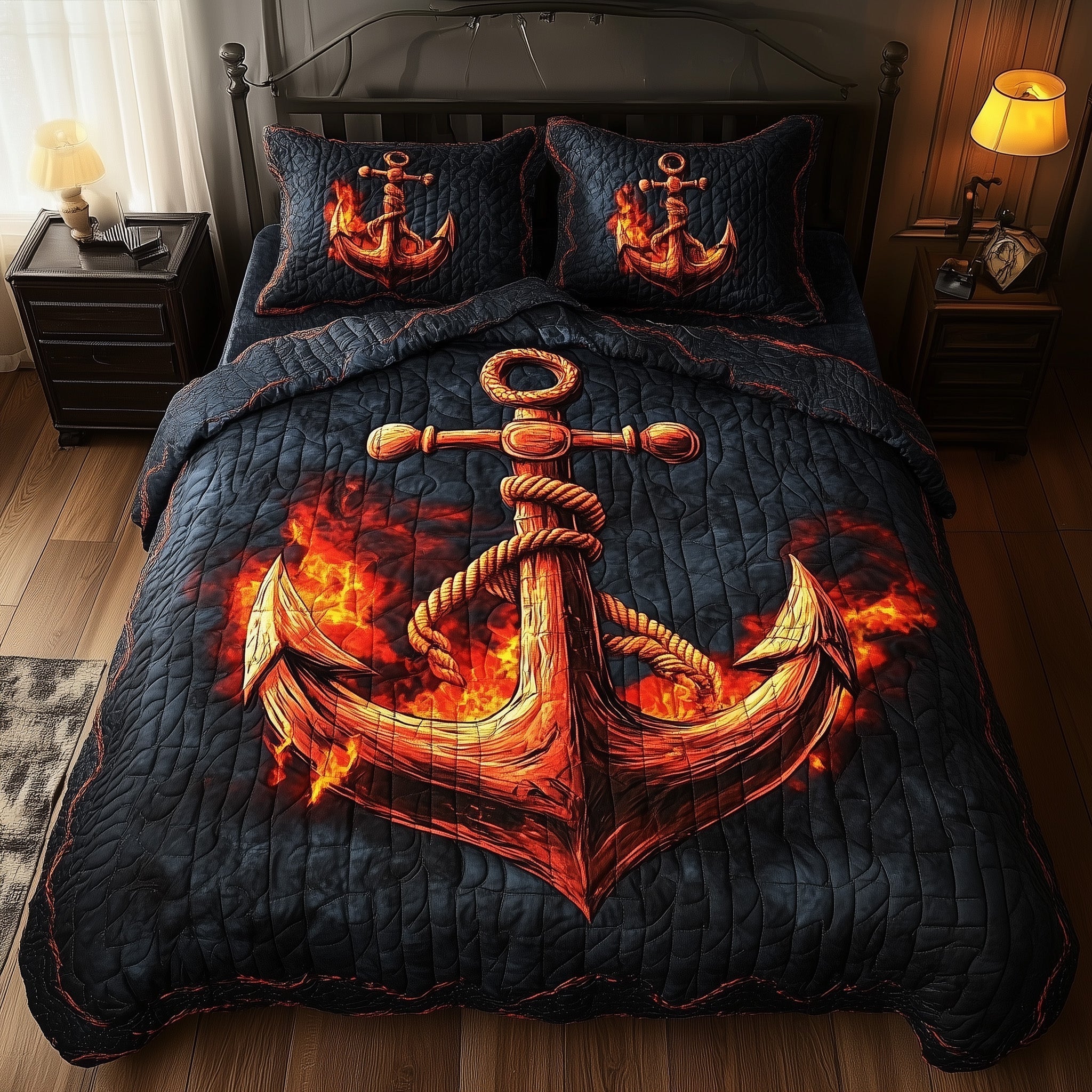 Lava Anchor Quilted Bedding Set Best King Sheet Set Anchor Gifts Ocean