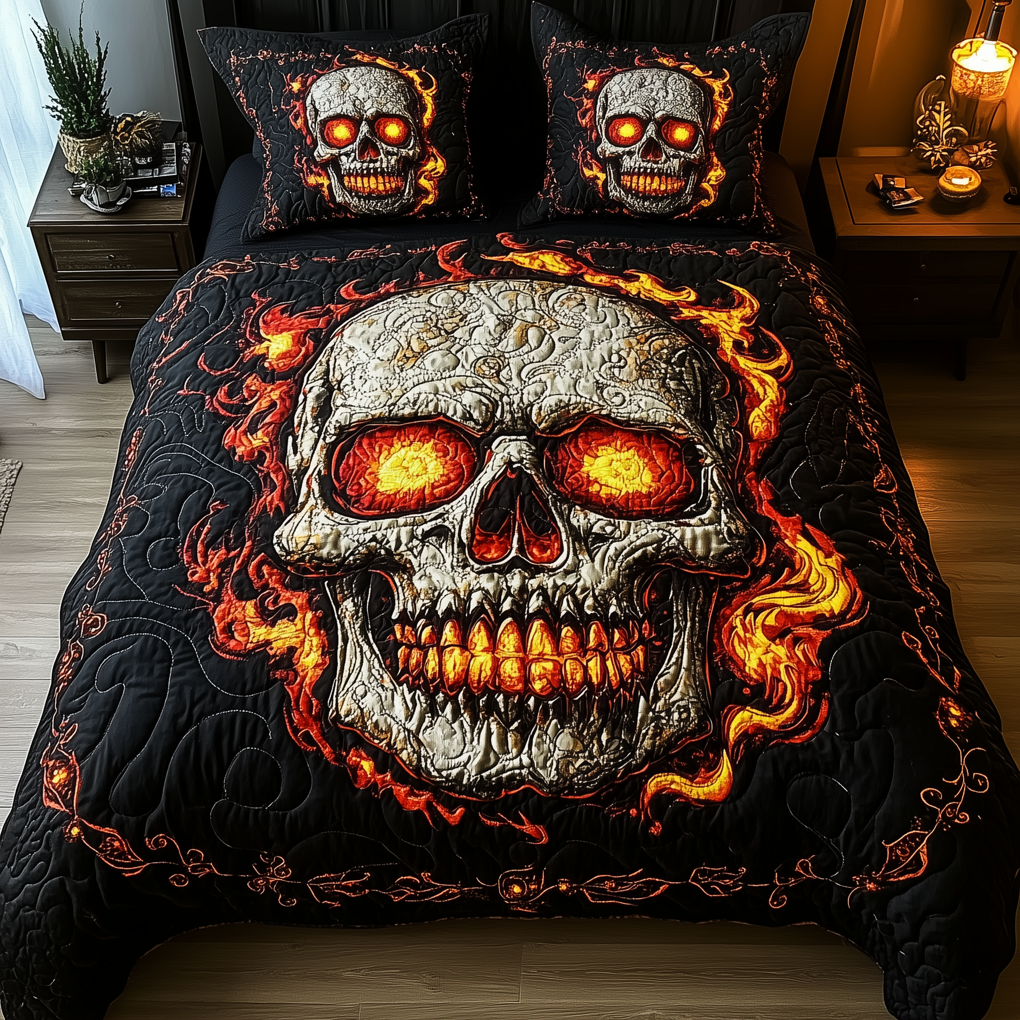 Lava Crack Skull Quilted Bedding Set Best King Size Sheets Skull Birthday Presents