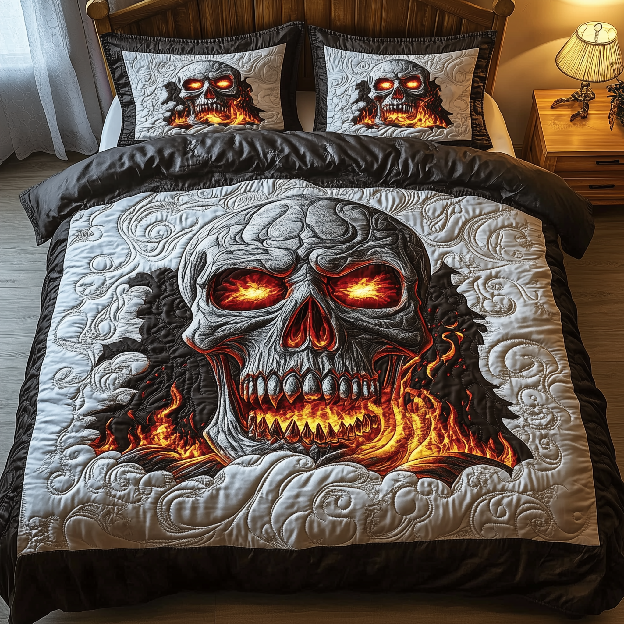 Lava Skull Quilted Bedding Set Bedspread Quilts Unique Skull Gifts