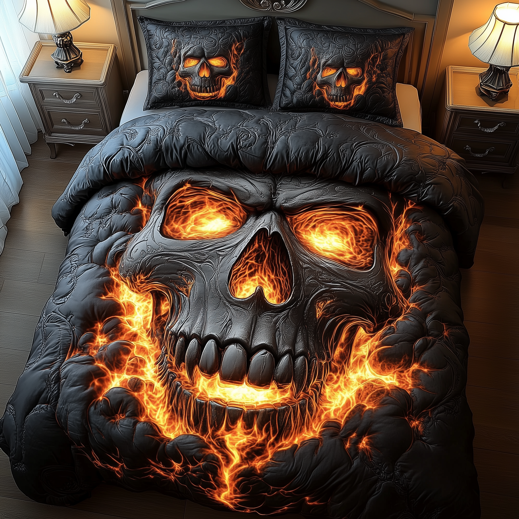 Lava Skull Quilted Bedding Set Good Sheet Sets Cool Skull Gifts