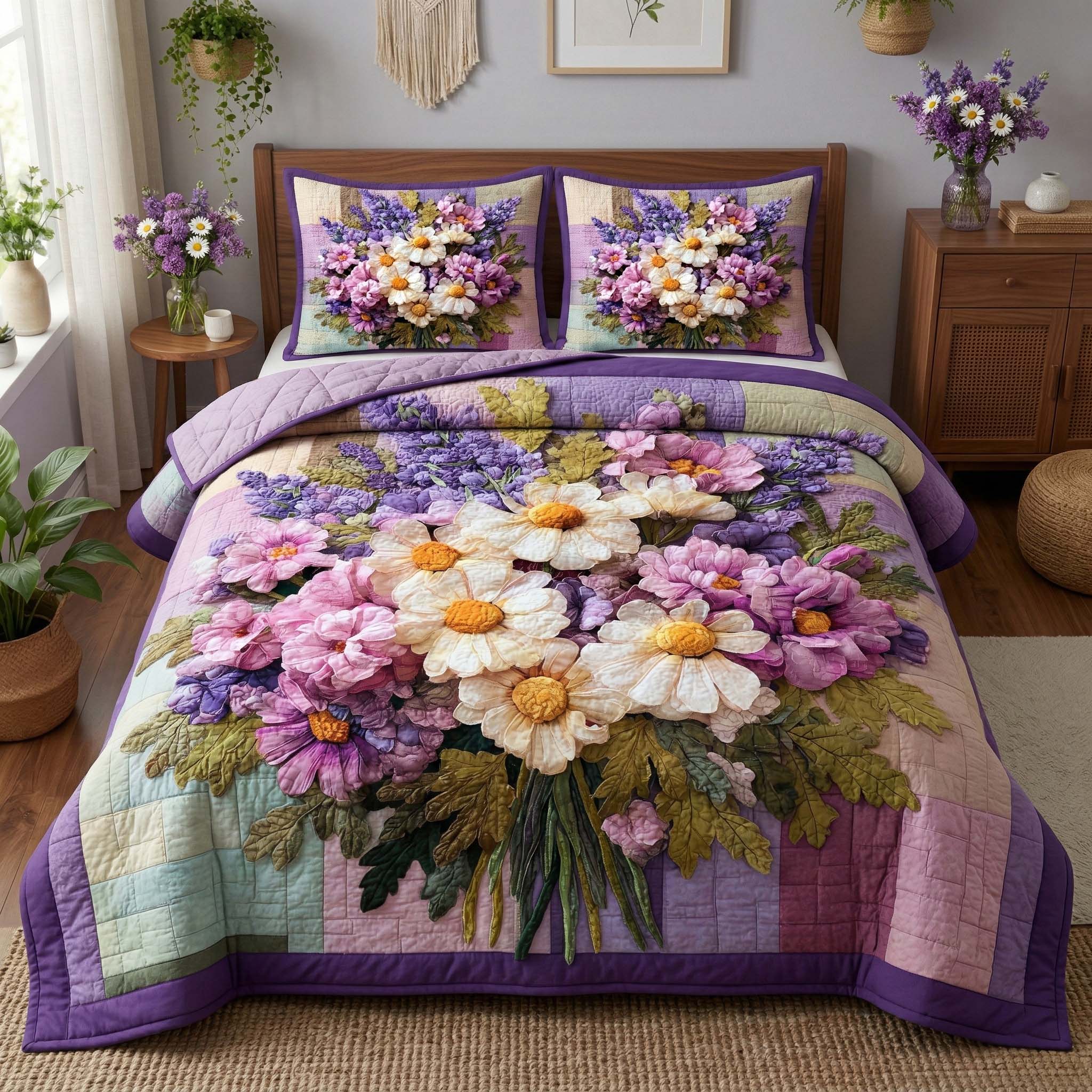 Lavender Bouquet Quilted Bedding Set Best Bedding Sets Mother S Day Gift Ideas