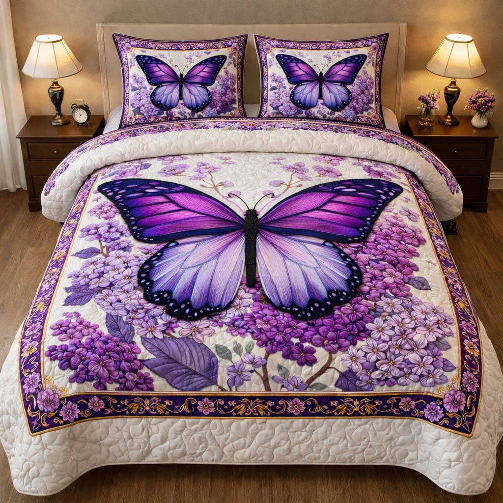 Lavender Butterfly Dream Quilted Bedding Set Over The Bed Decor Best Mothers Day Gifts