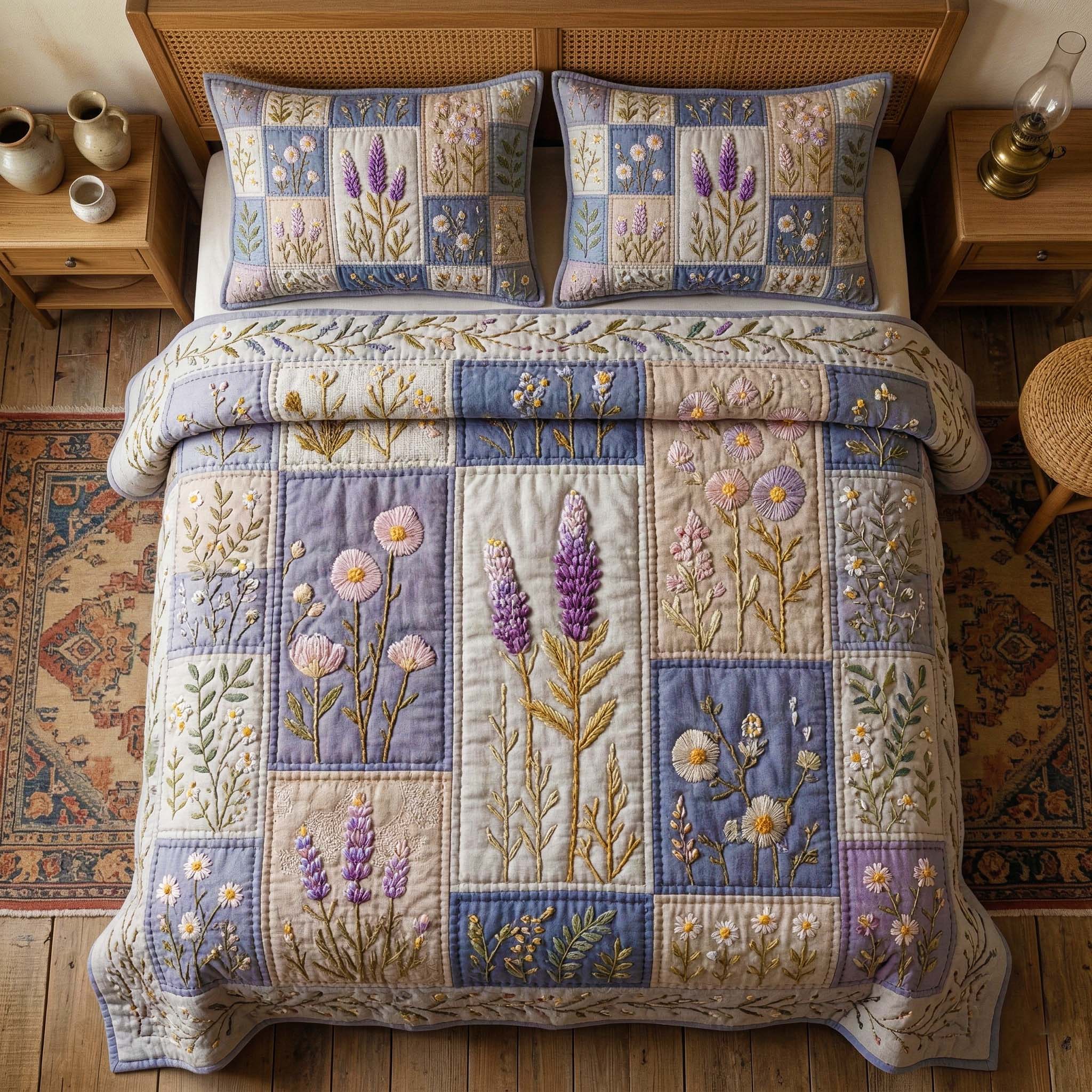Lavender Patchwork Quilted Bedding Set Queen Bed Set Mother's Day Gifts For Daughter