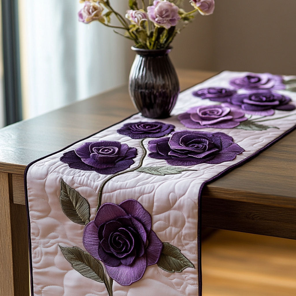 Lavender Rose Trail Quilted Table Runner Floral Table Cover Gifts For Mom