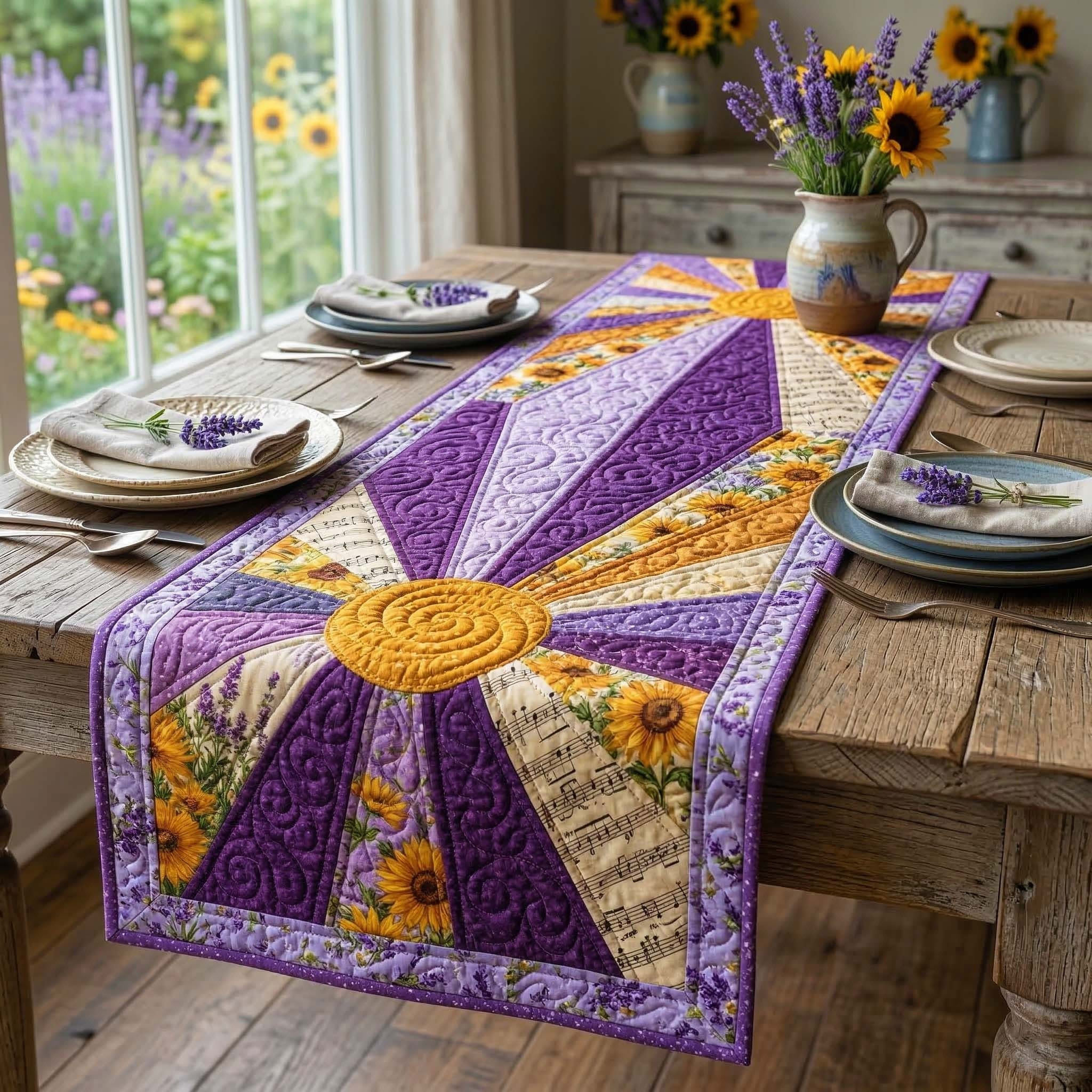 Lavender Sun Quilted Table Runner Best Home Decor Mother's Day Gifts For Grandma