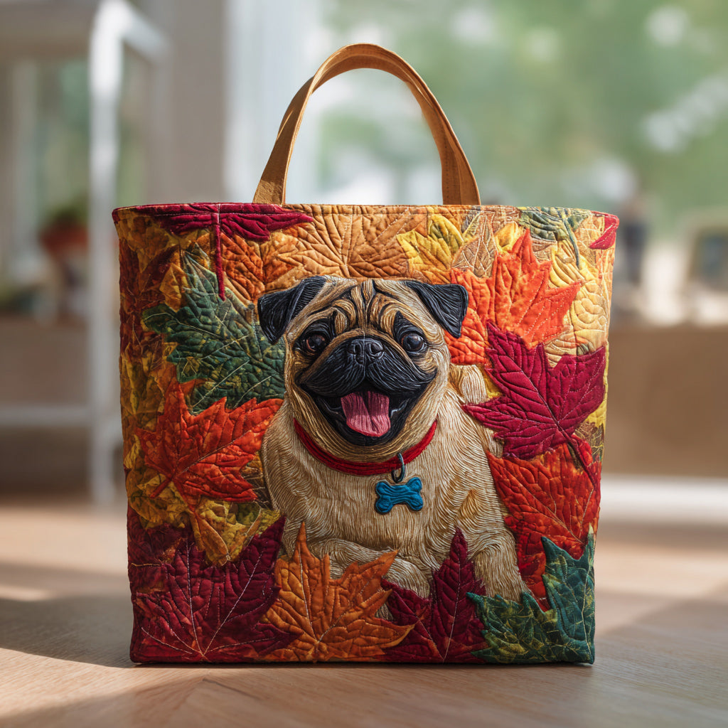 Leaf Pile Pug Quilted Tote Bag Vintage Shoulder Bag Birth Gifts For Mom