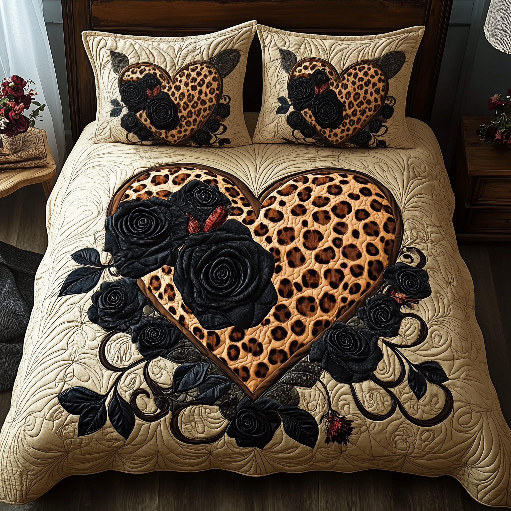 Leopard Heart Quilted Bedding Set Good Sheet Sets Best Gifts For Mom Birthday