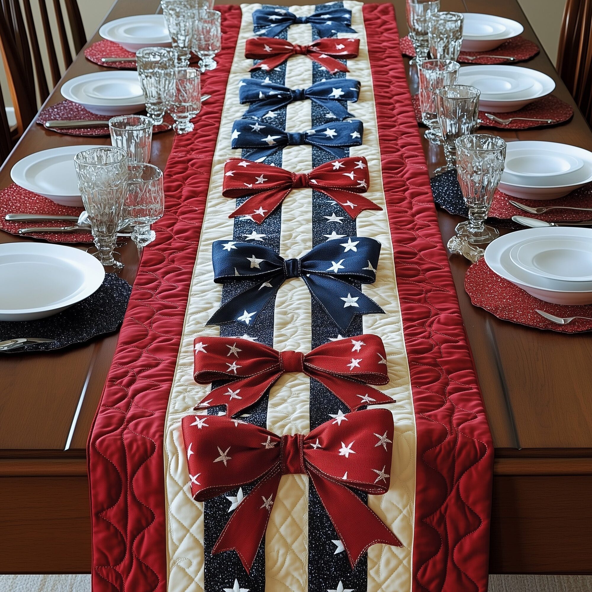 Liberty Bow Quilted Table Runner Fourth Of July Table Centerpiece Ideas Patriotic Gifts For Women