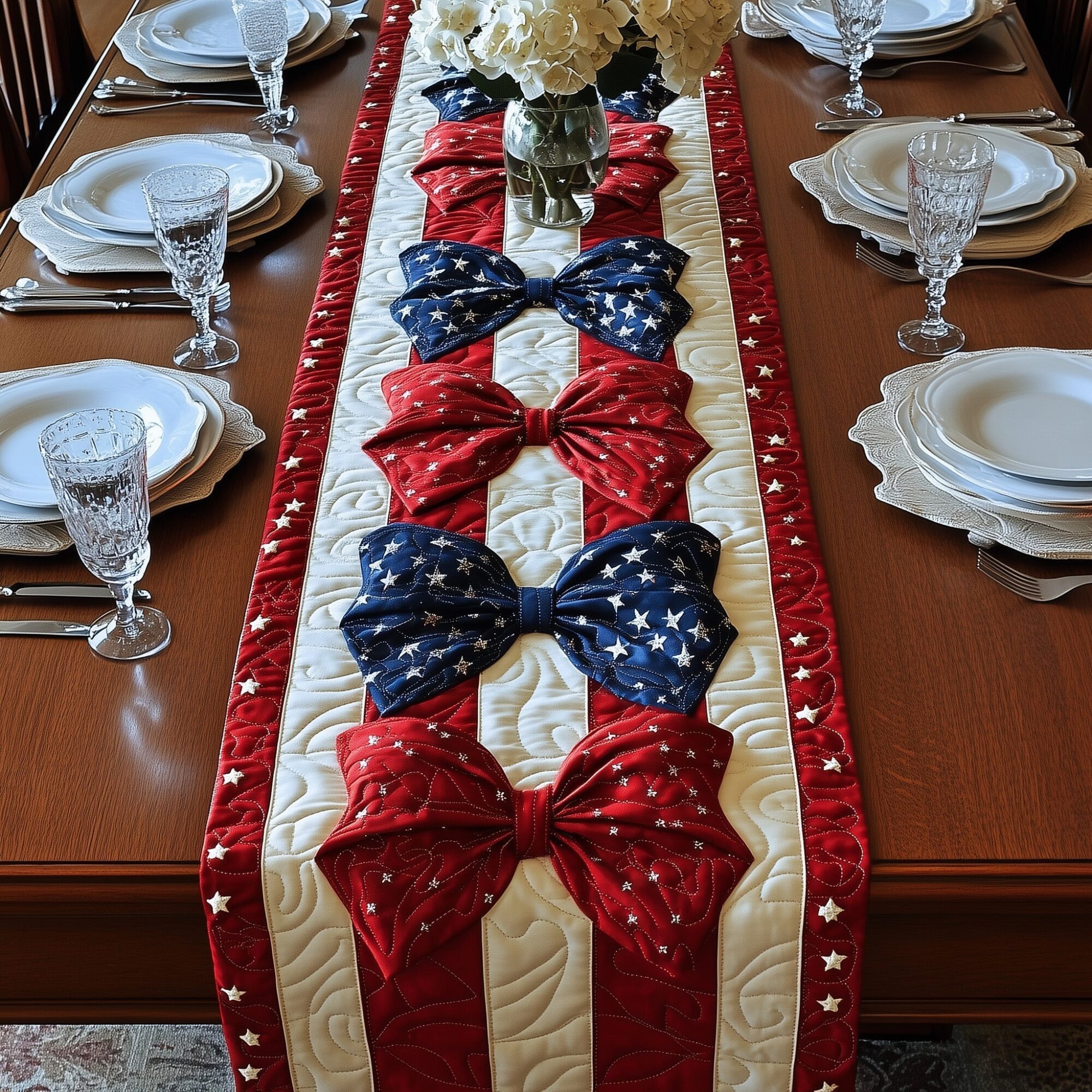 Liberty Bow Quilted Table Runner Fourth Of July Table Centerpiece Unique Patriotic Gifts