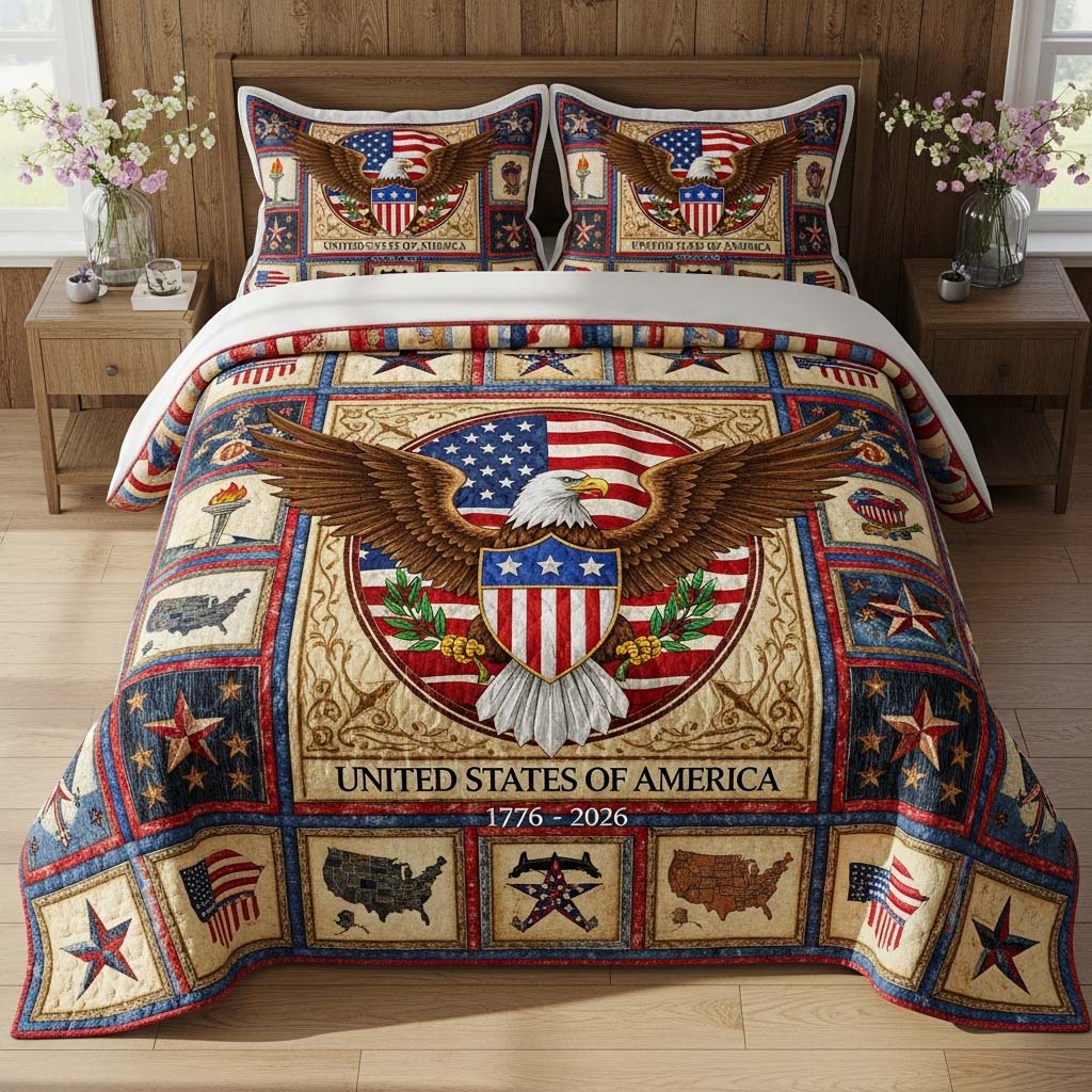 Liberty Crest Quilted Bedding Set Best Queen Sheets 4Th Of July Gift Ideas