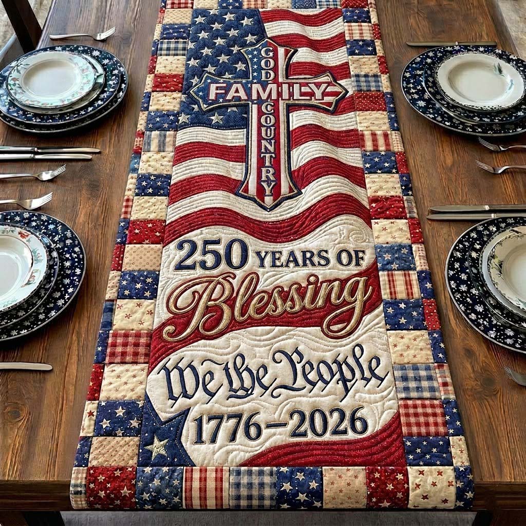 Liberty Heritage Quilted Table Runner Red White Blue Table Decorations Patriotic Themed Gifts