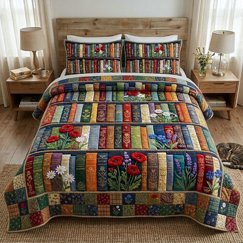 Library Nook Quilted Bedding Set Best King Bed Sheets Great Book Lover Gifts