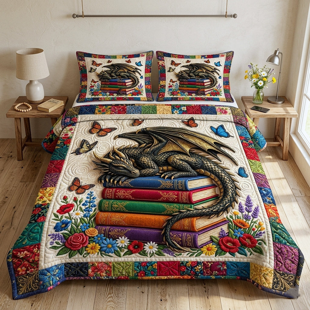 Library Nook Quilted Bedding Set Best King Size Sheets Dragon Gifts For Men