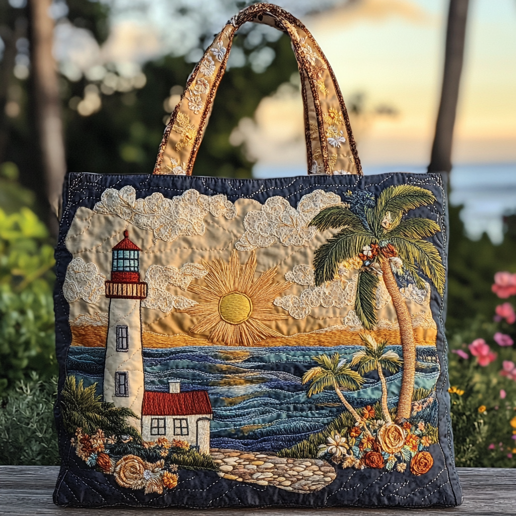 Lighthouse Glow Quilted Tote Bag Trendy Tote Lighthouse Christmas Gifts