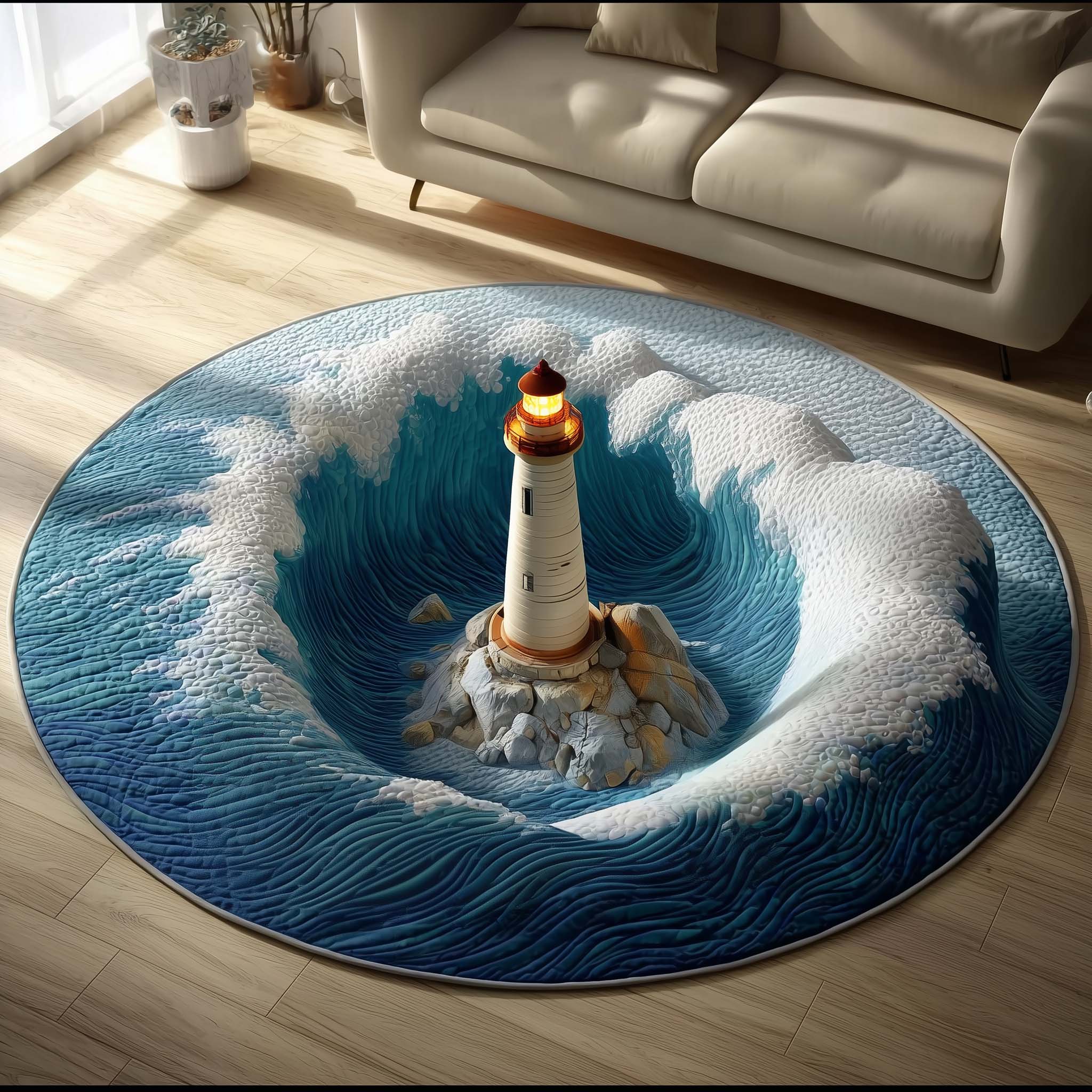 Lighthouse Quilted Round Mat Handcrafted Quilted Round Mat for Special Touch