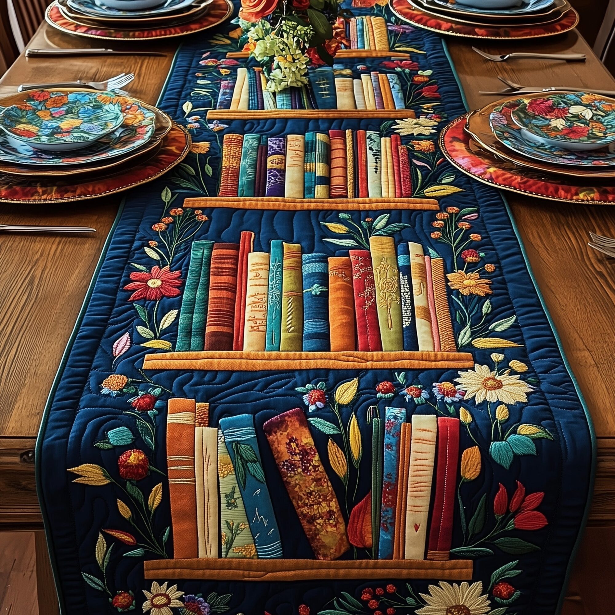 Literary Haven Quilted Table Runner Unique Table Runner Gifts For Book Lovers Nerd