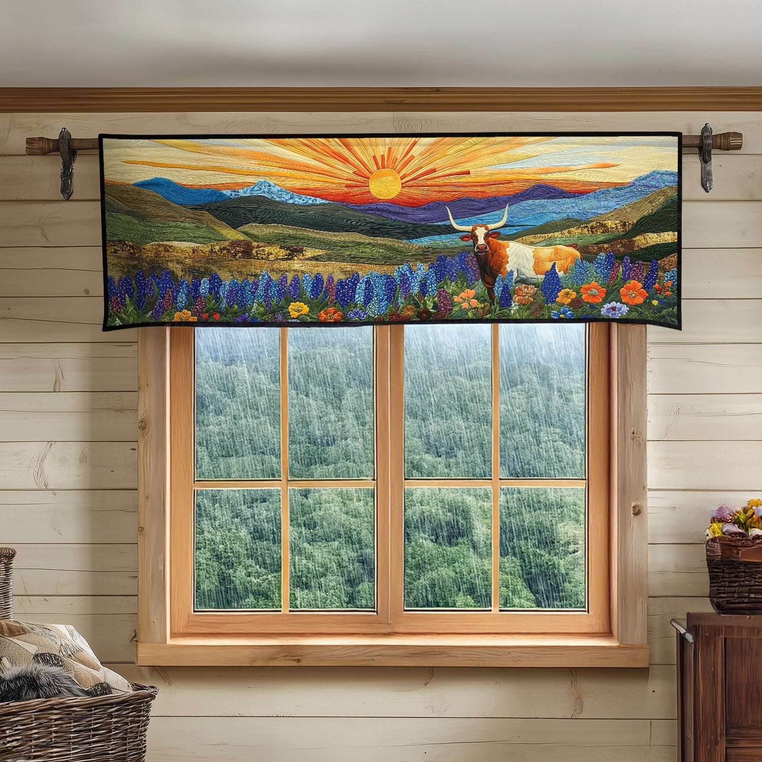 Lone Star Horns Quilted Valance Dining Table Accessories Sunflower Gifts For Women