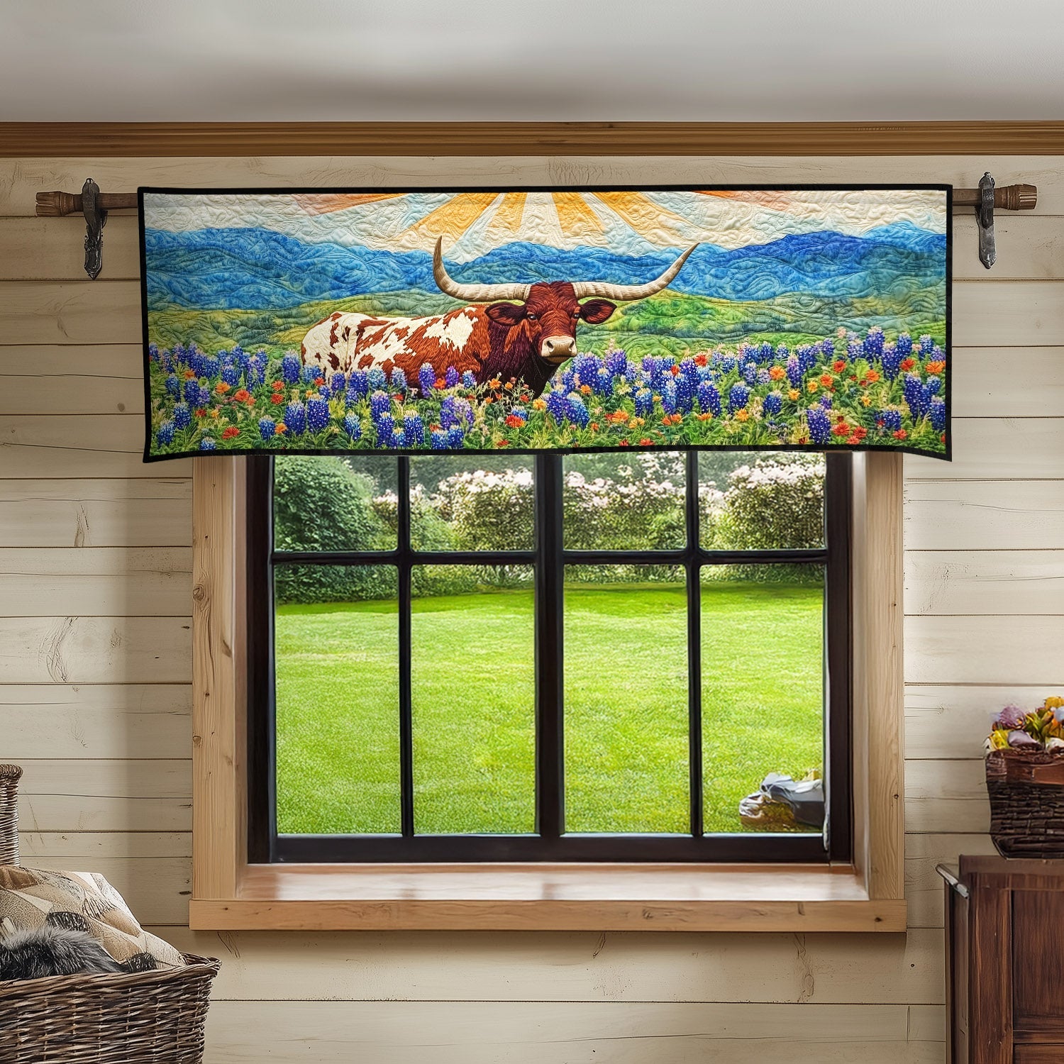 Longhorn Majesty Quilted Valance Dining Table Decor Sunflower Theme Gifts