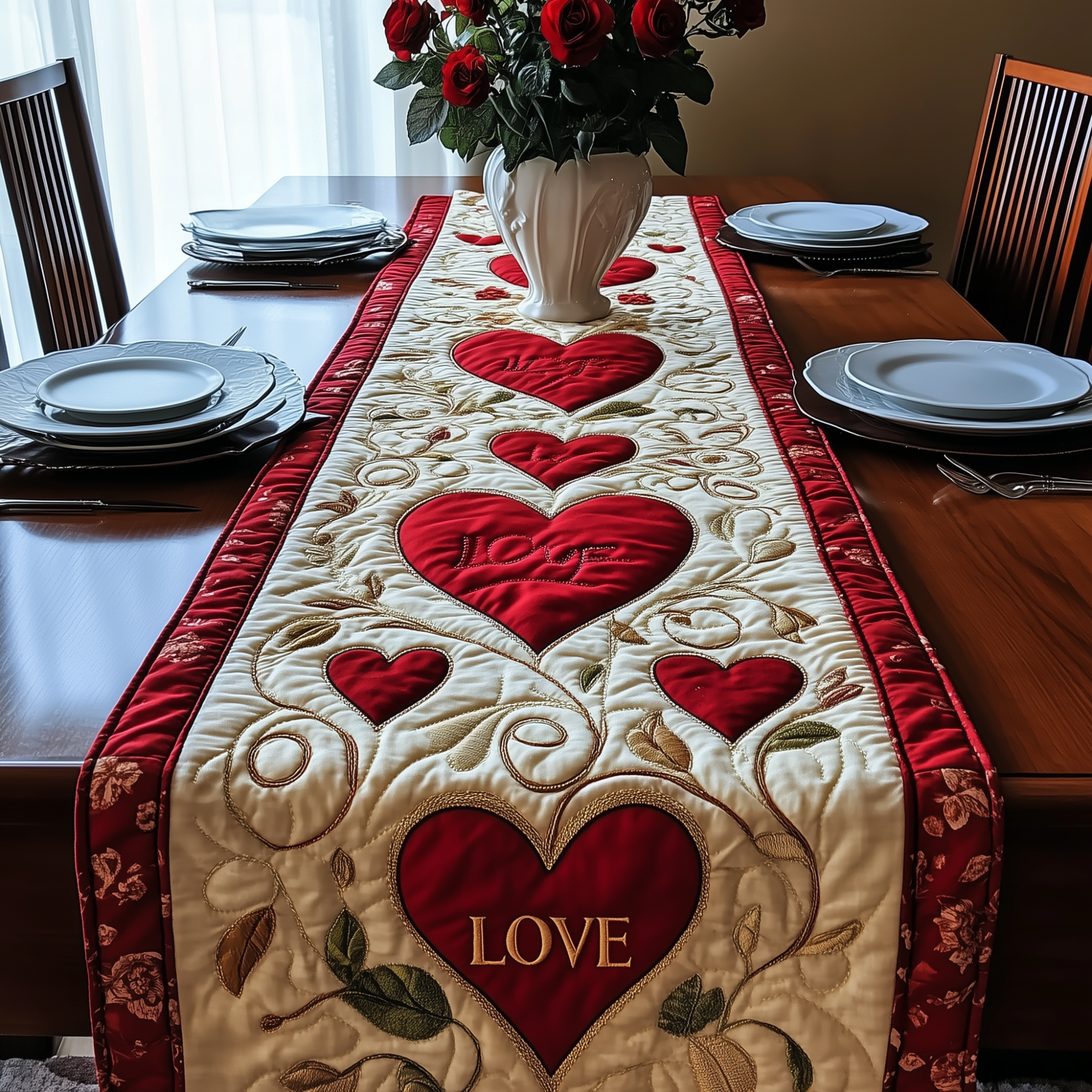 Love In The Air Quilted Table Runner Valentine's Day Dining Table Decor Valentine Day Gifts For Her