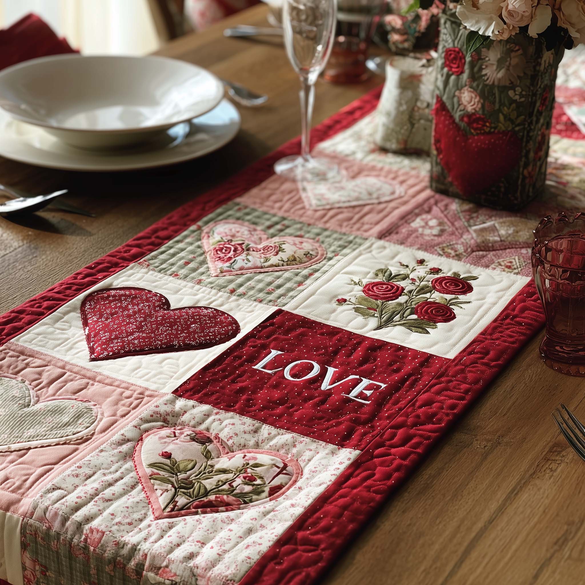 Love Patch Quilted Table Runner Dinner Table Runner Gift Ideas For Couples