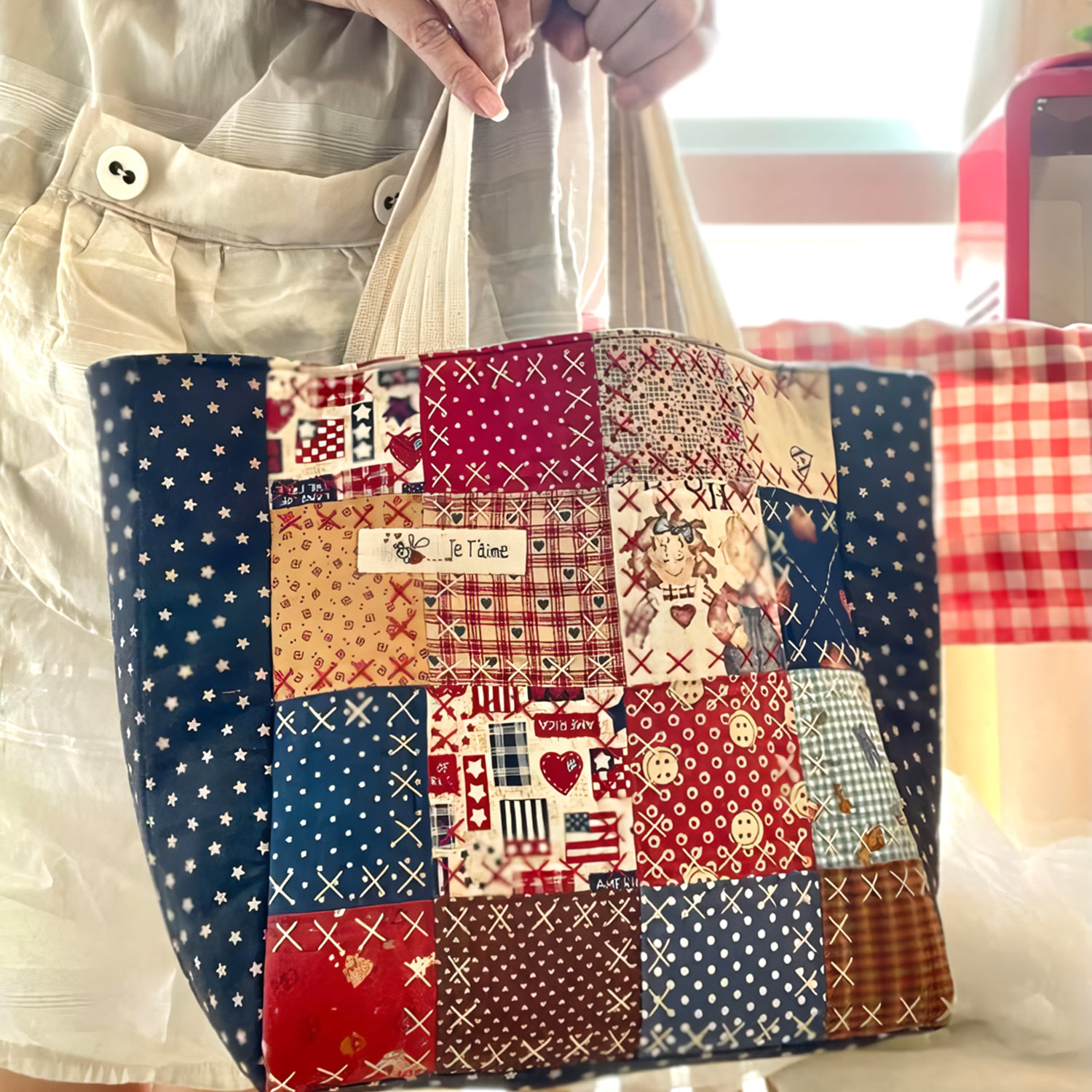 Love Patchwork Quilted Tote Bag Handbag For Women Great Mothers Day Ideas