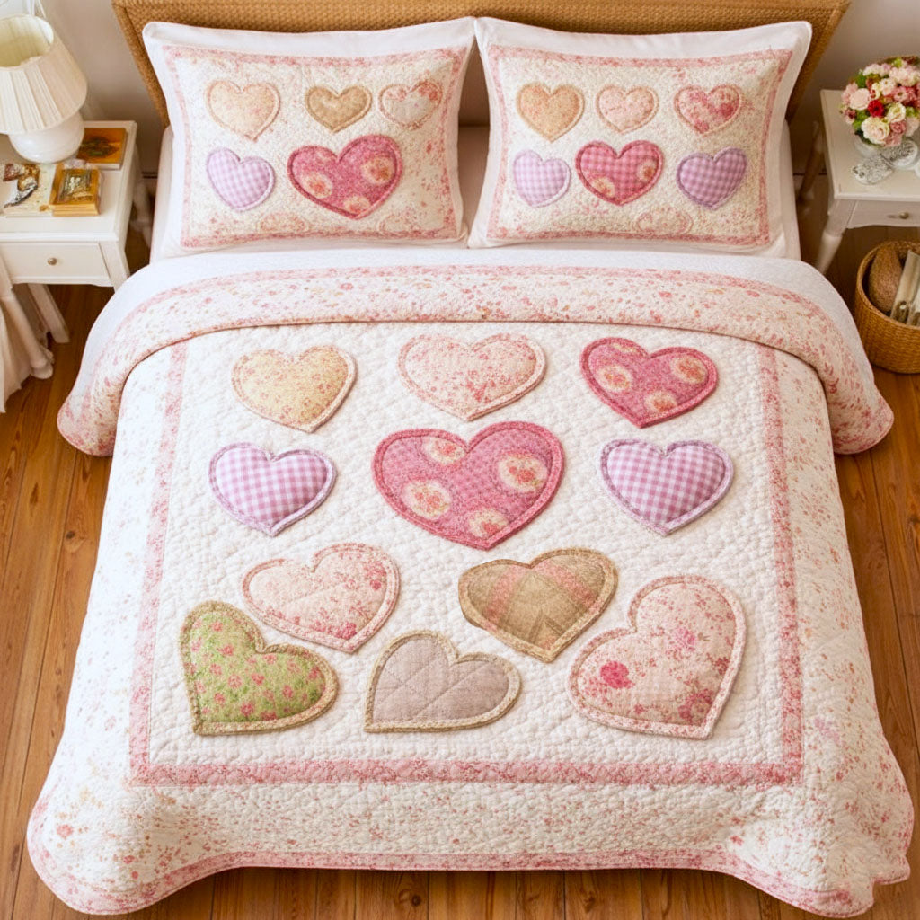 Loving Hearts Quilted Bedding Set Best Bedding Sets Mother'S Day Gift For Daughter From Mom