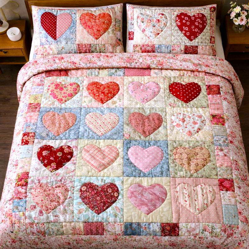 Loving Hearts Quilted Bedding Set Best King Bed Sheets Special Mothers Day Gift