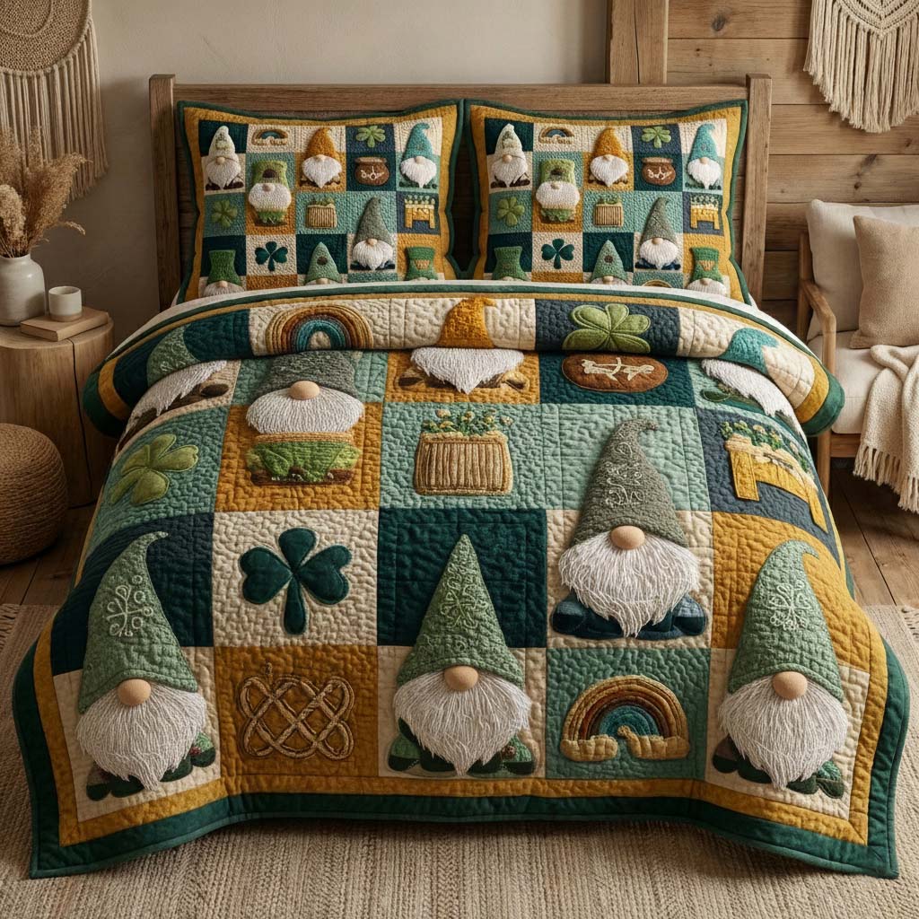 Lucky Gnomes Quilted Bedding Set Bedroom Decor Ideas Saint Patty's Day Gifts
