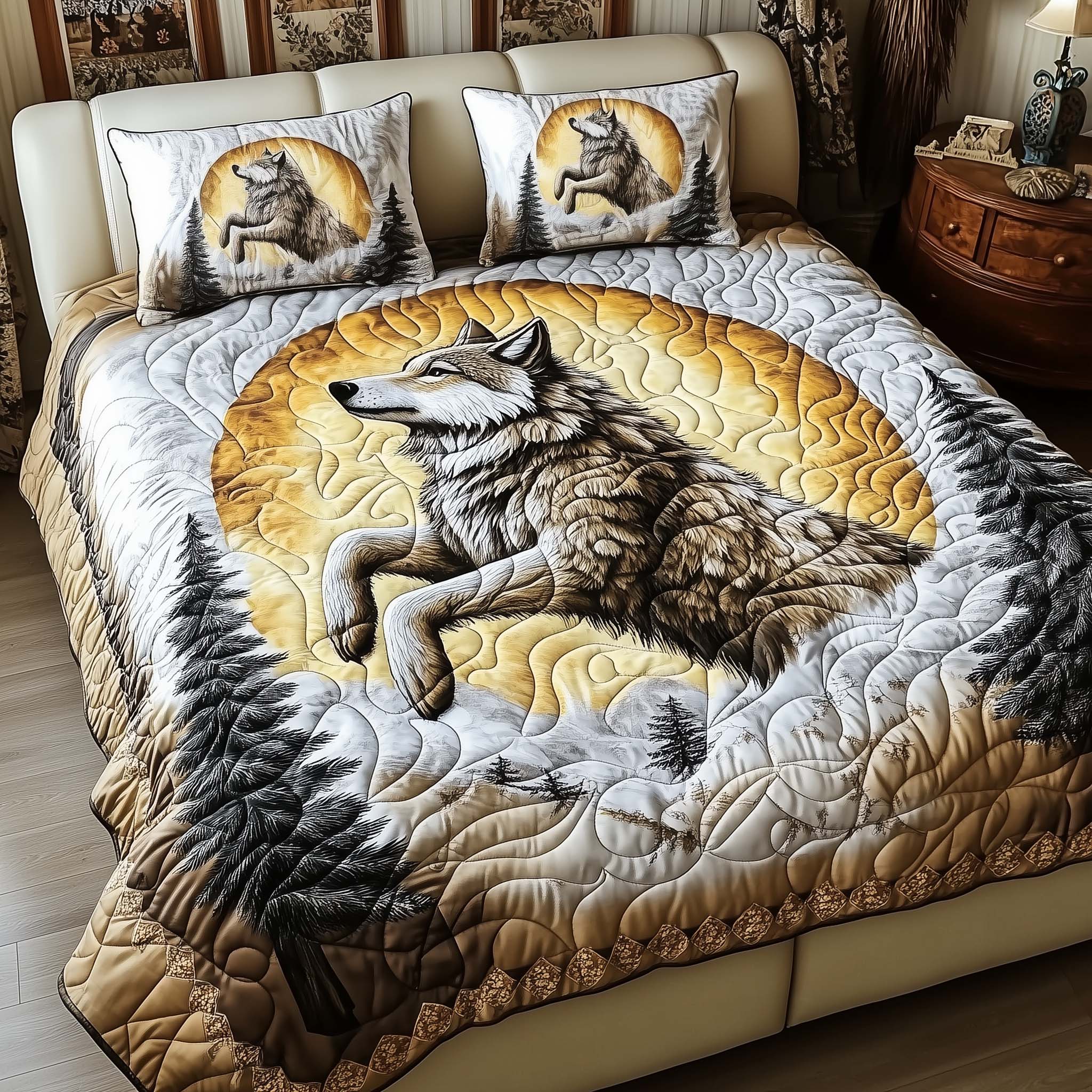 Lunar Wolf Quilted Bedding Set Xmas Duvet Sets Wolf Christmas Presents
