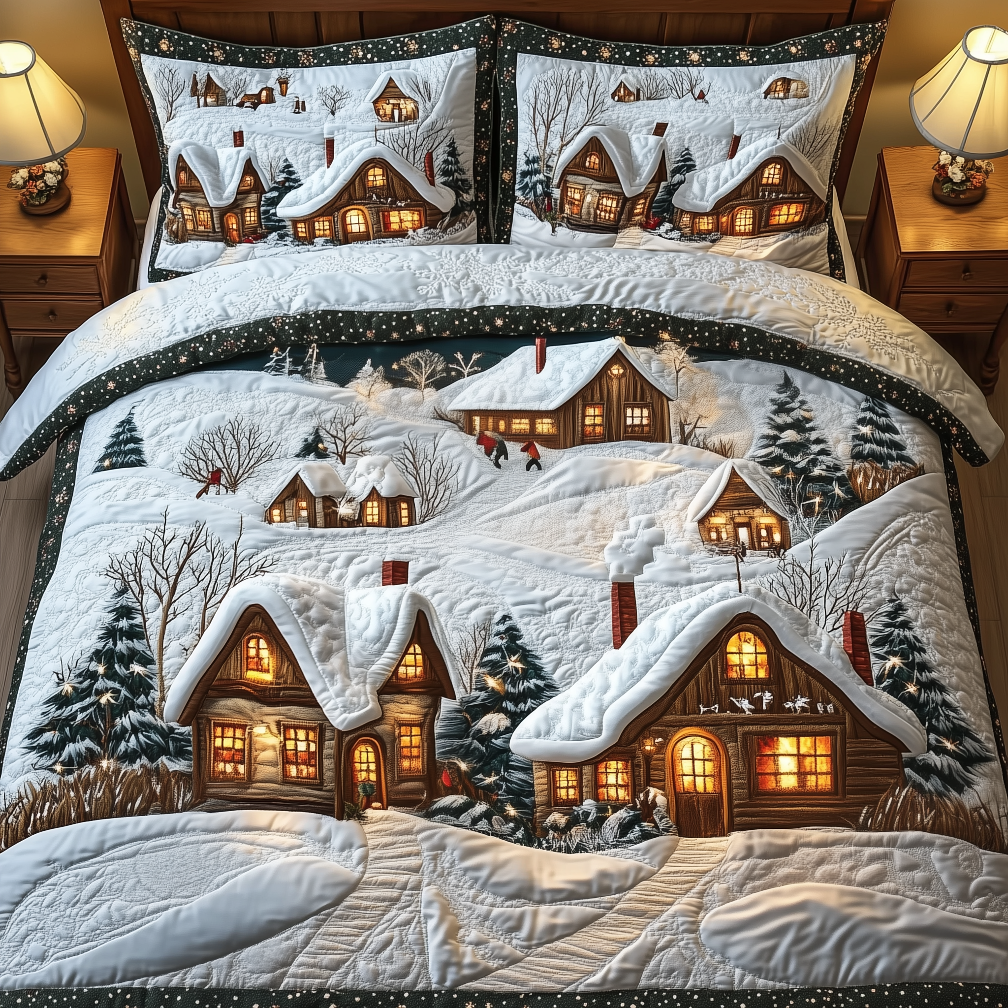 Magical Christmas Village Quilted Bedding Set Christmas Bed Spread Christmas Ideas For Wife
