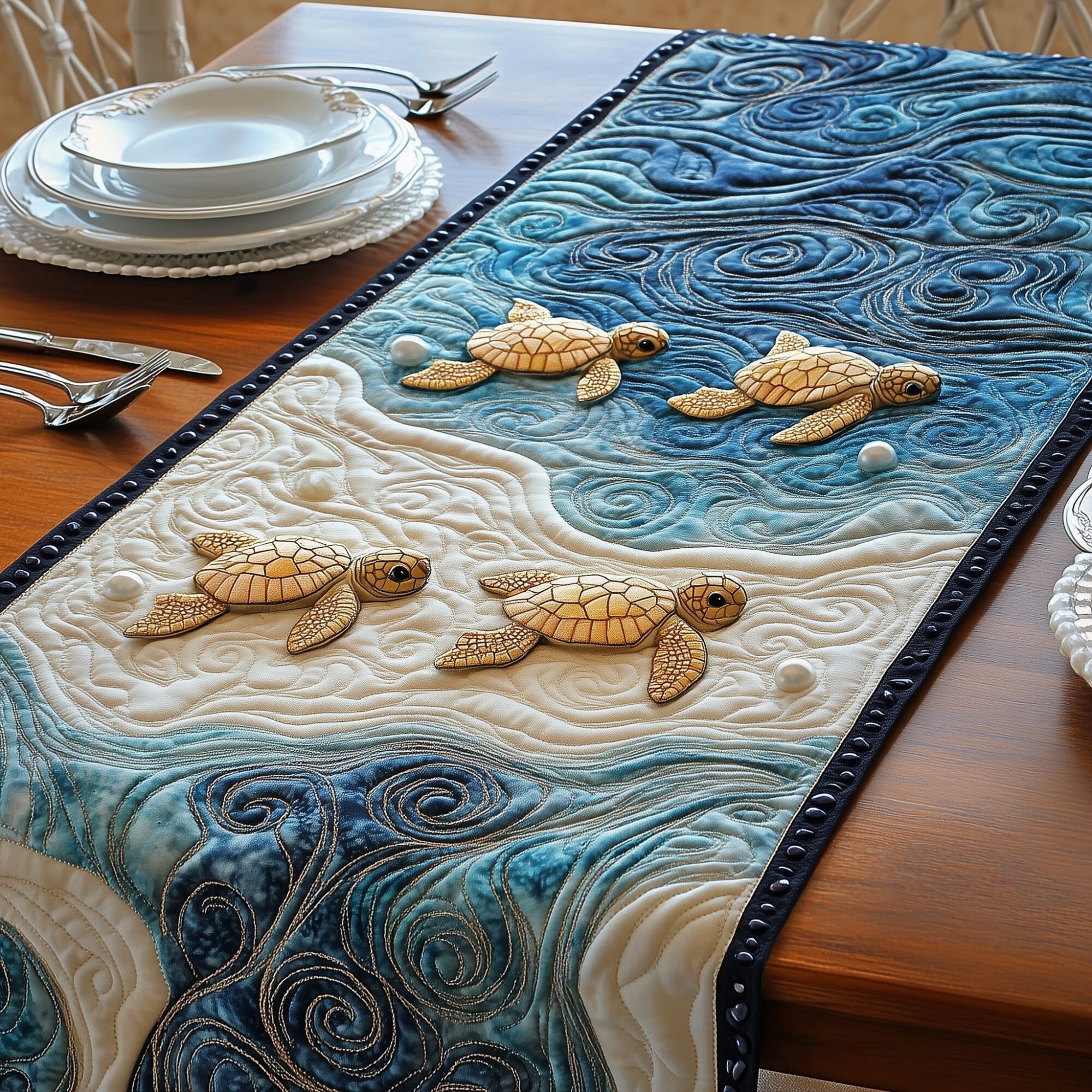 Magical Sea Turtle Quilted Table Runner Dining Room Decor Ideas Cute Turtle Presents