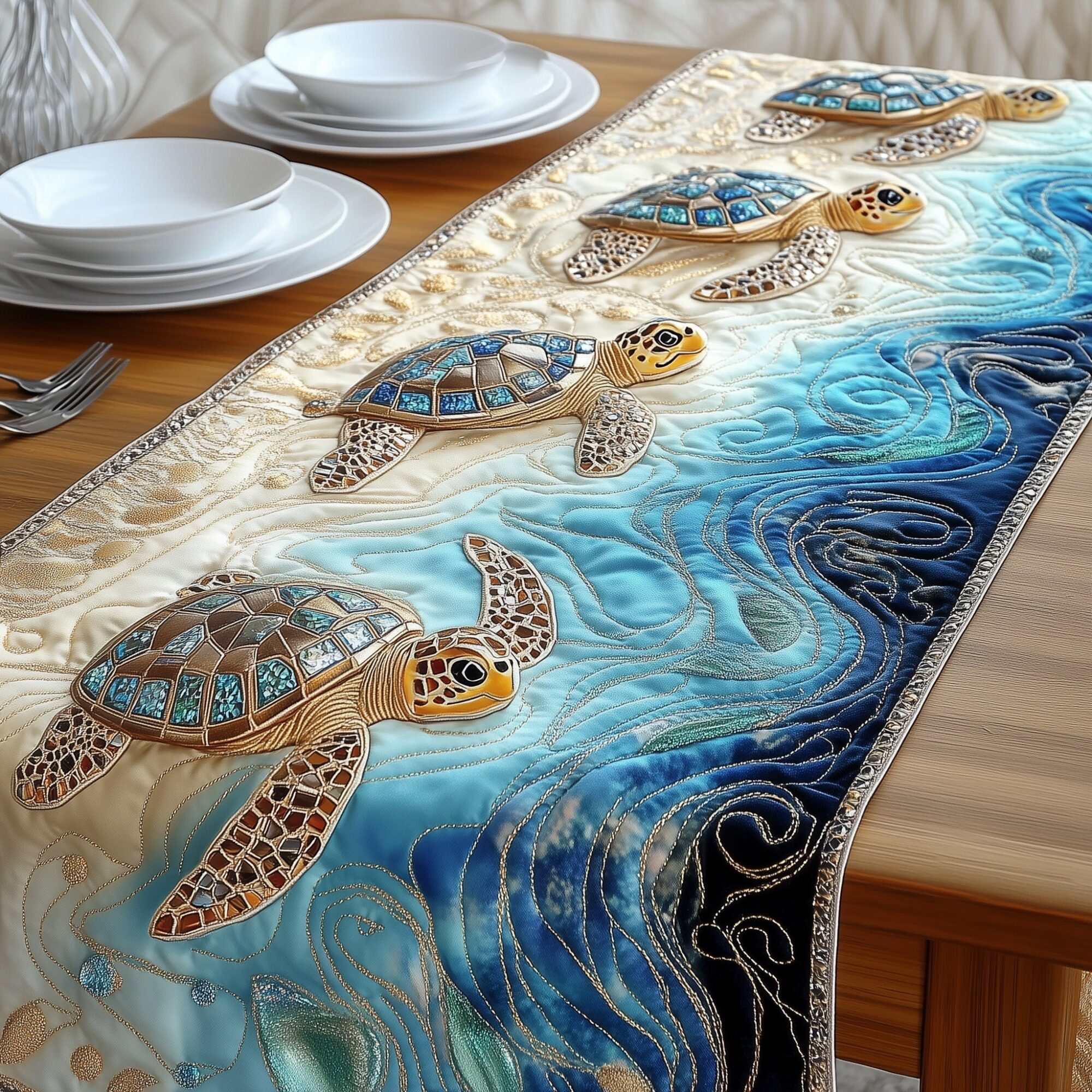 Magical Sea Turtle Quilted Table Runner Dining Table Decor Ideas Sea Turtle Gift Ideas