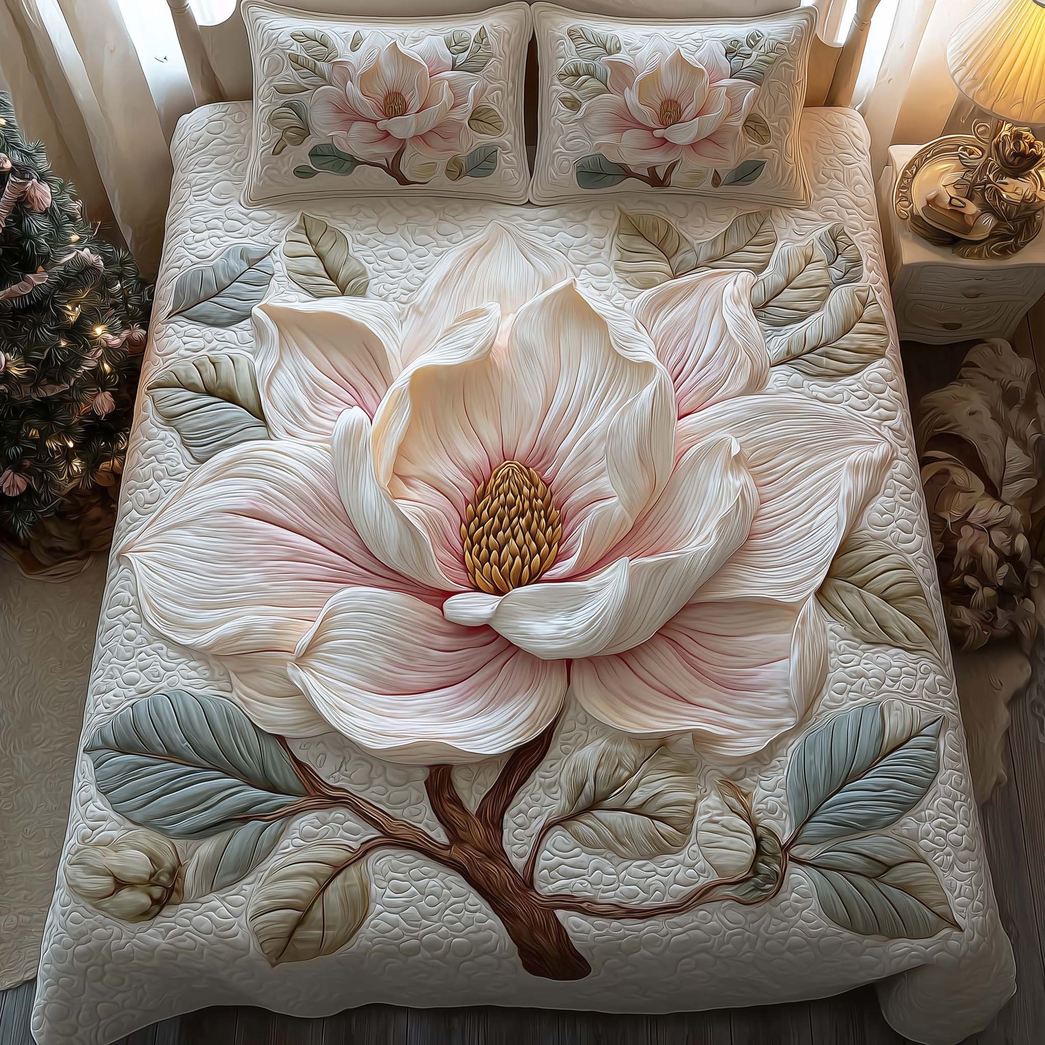 Magnolia Bloom Quilted Bedding Set Bedroom Decor Ideas Mother's Day Gifts For Wife
