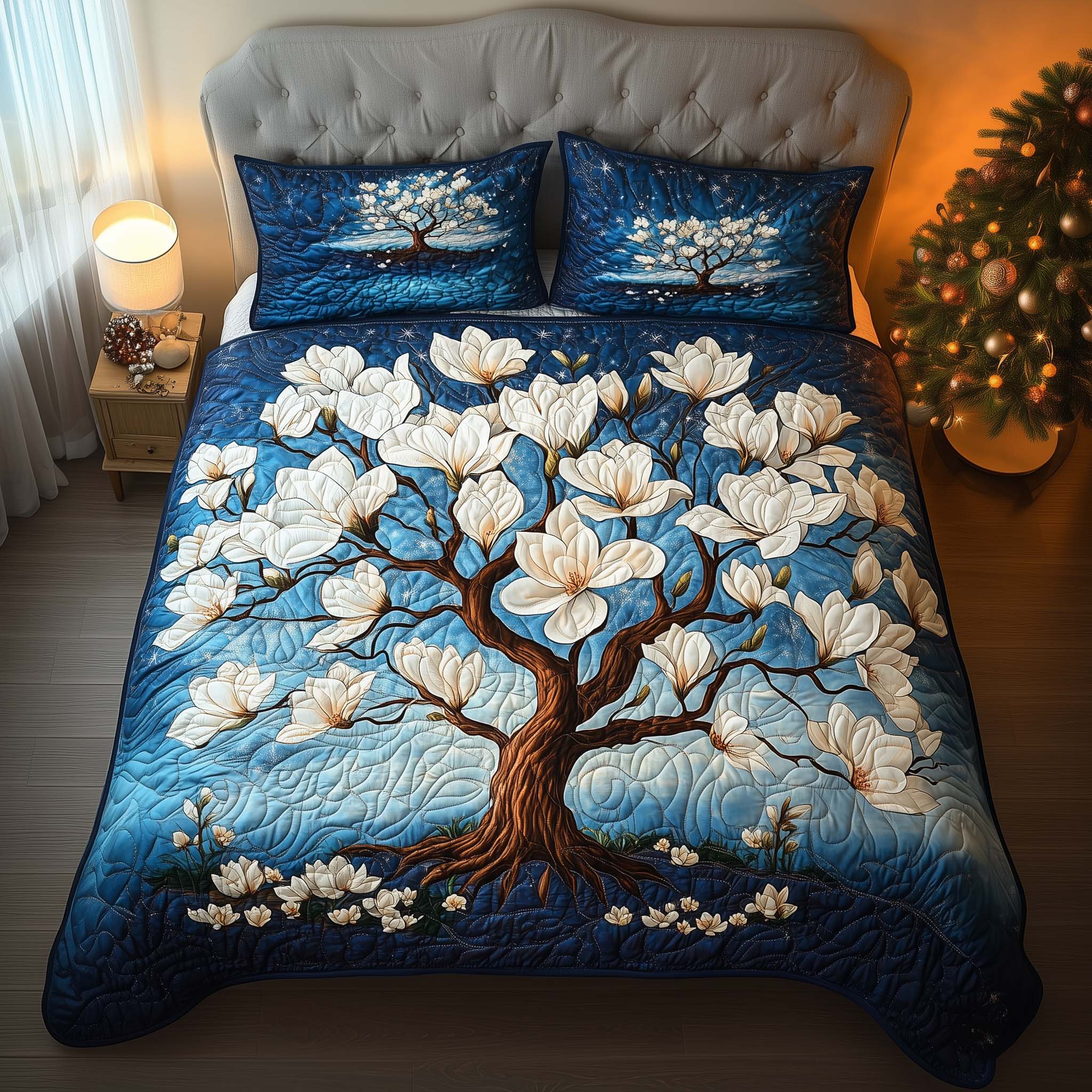 Magnolia Tree Quilted Bedding Set Bedsheet Comforter Set Good Gifts For Mom
