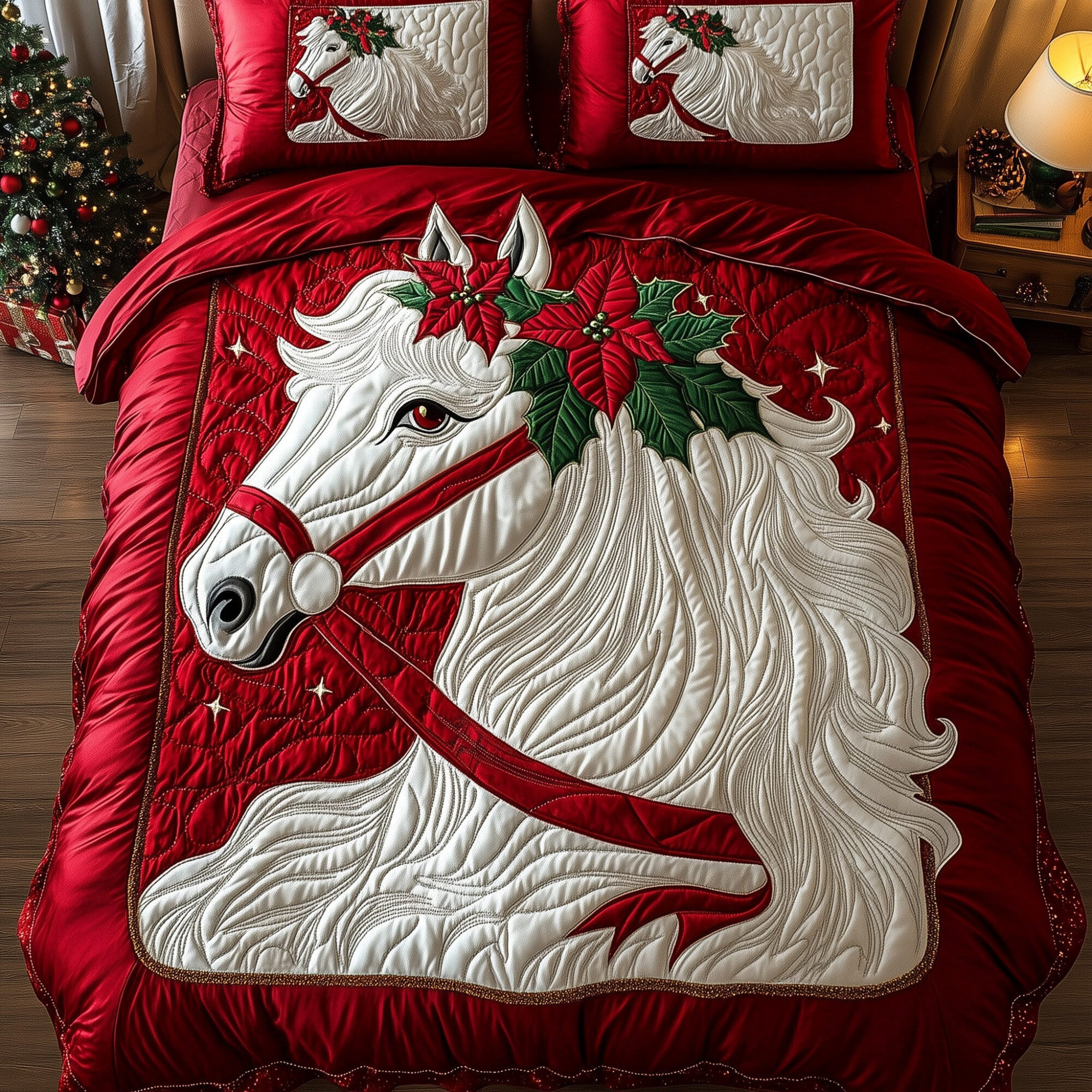 Majestic Christmas Horse Quilted Bedding Set Horse Inspired Theme Horse Owners Gifts