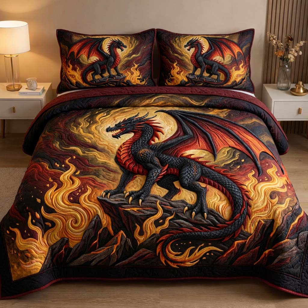 Majestic Dragon Quilted Bedding Set Bedspreads Dragon Themed Gifts For Adults