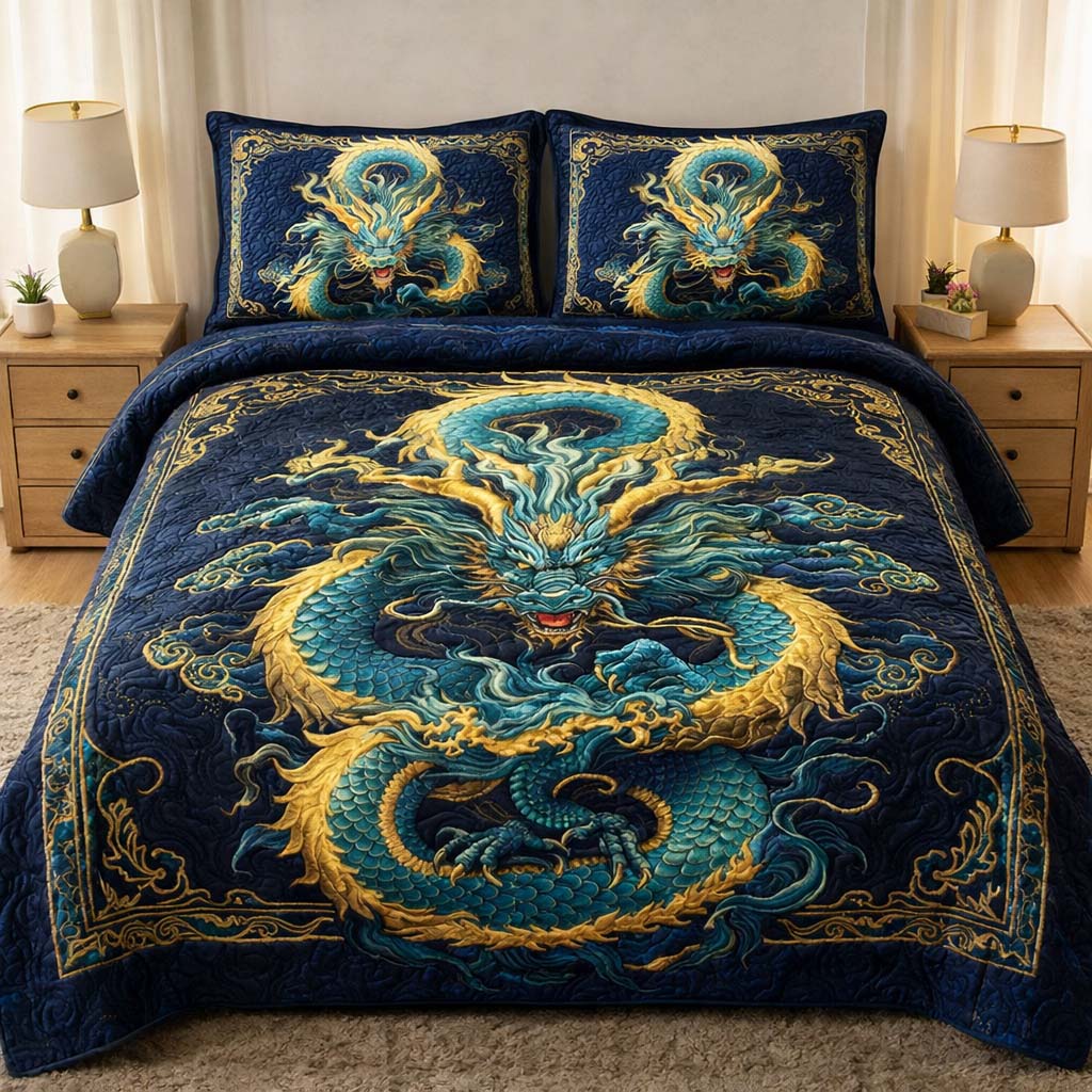 Majestic Dragon Quilted Bedding Set Comforter Sets Queen Best Dragon Gifts