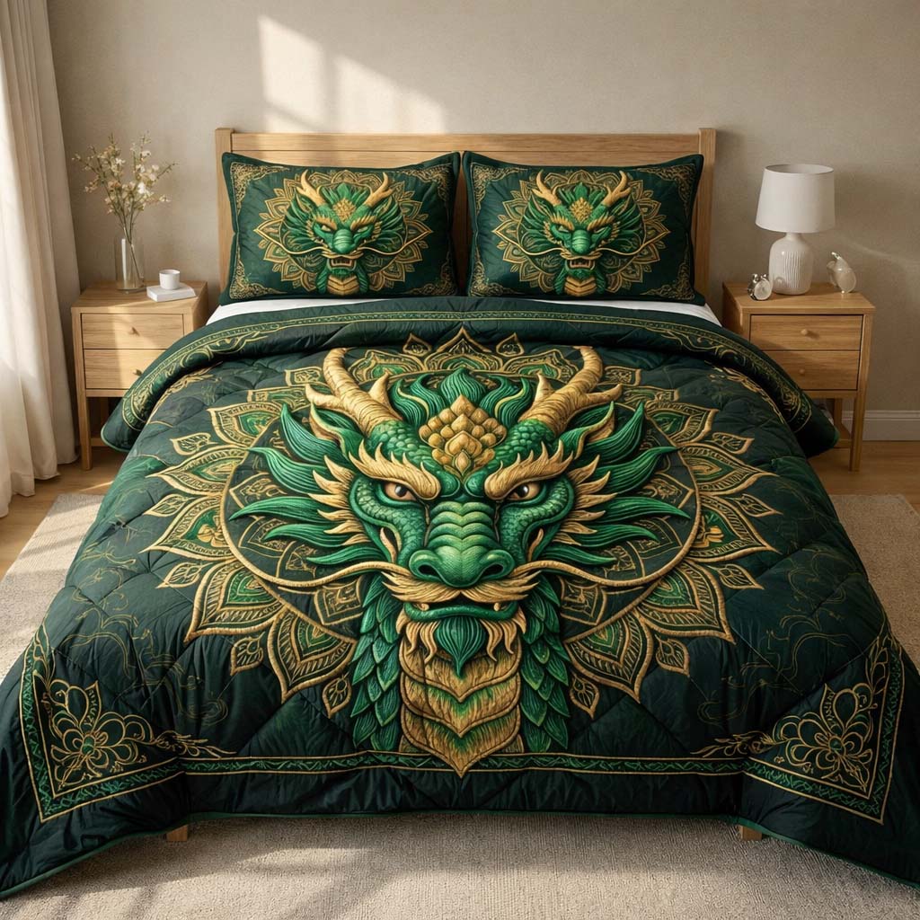 Majestic Dragon Quilted Bedding Set Good Bed Sheet Sets Unique Dragon Gifts
