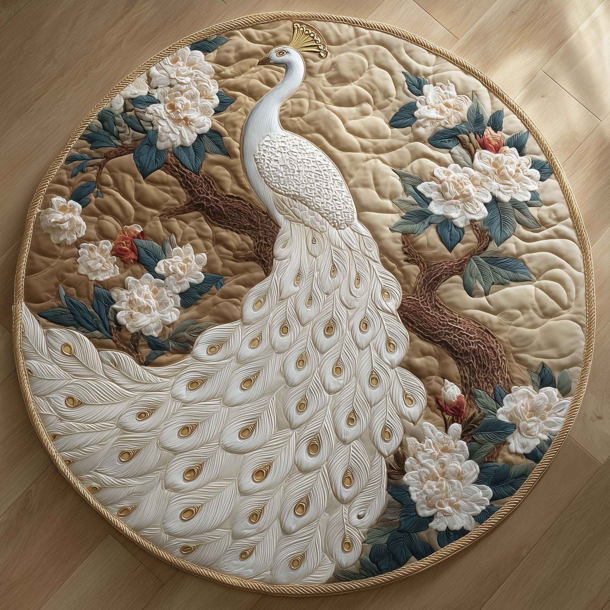 Majestic Feathers Quilted Round Mat Non-Slip Quilted Round Mat for Safety and Style