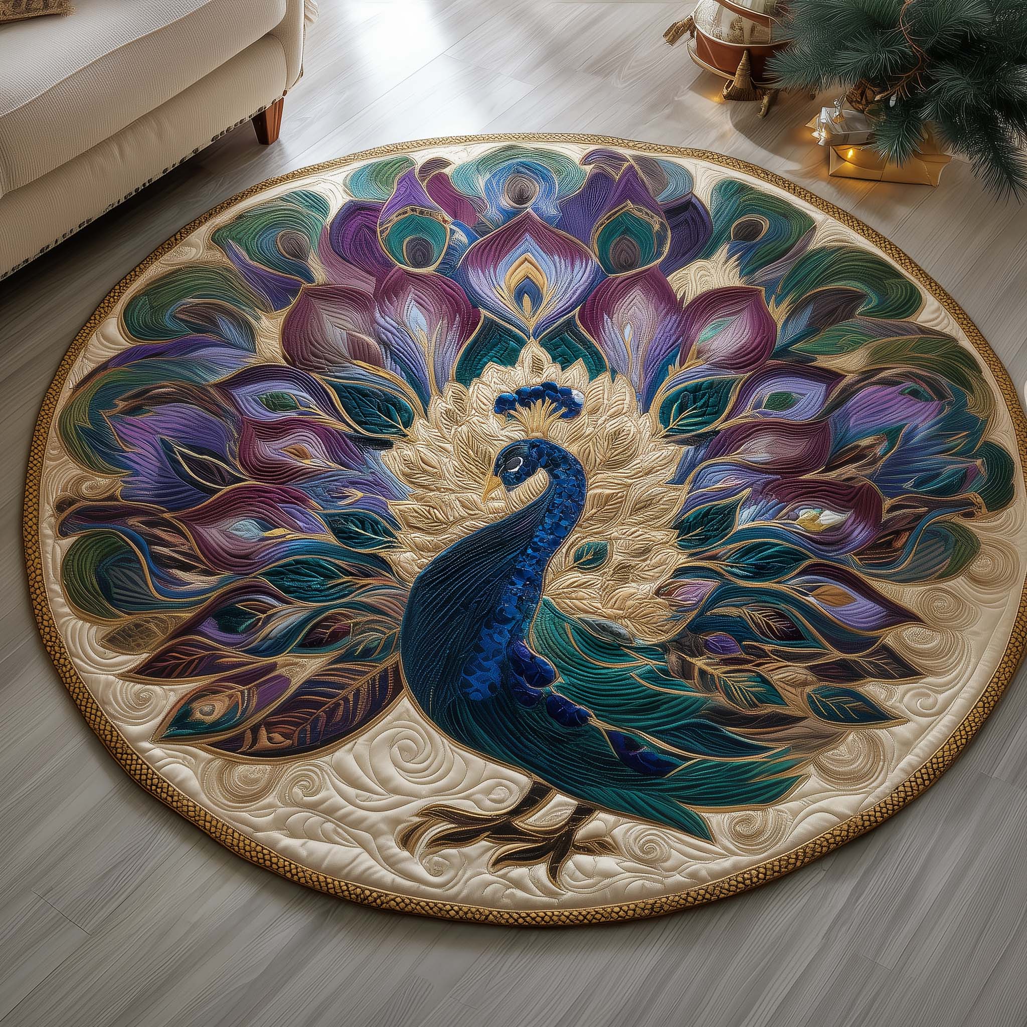 Majestic Feathers Quilted Round Mat Perfect Quilted Round Mat for Any Floor Surface