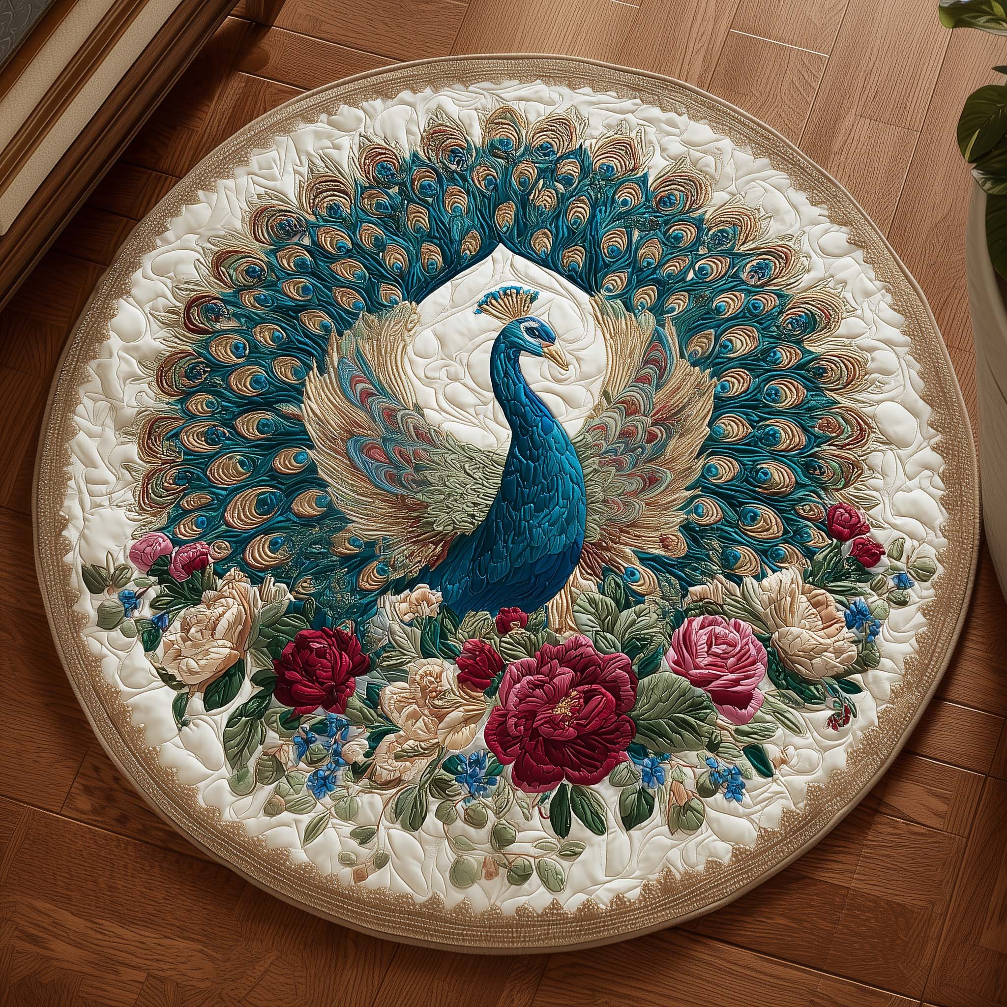 Majestic Feathers Quilted Round Mat Trendy Quilted Round Mat That Adds Charm