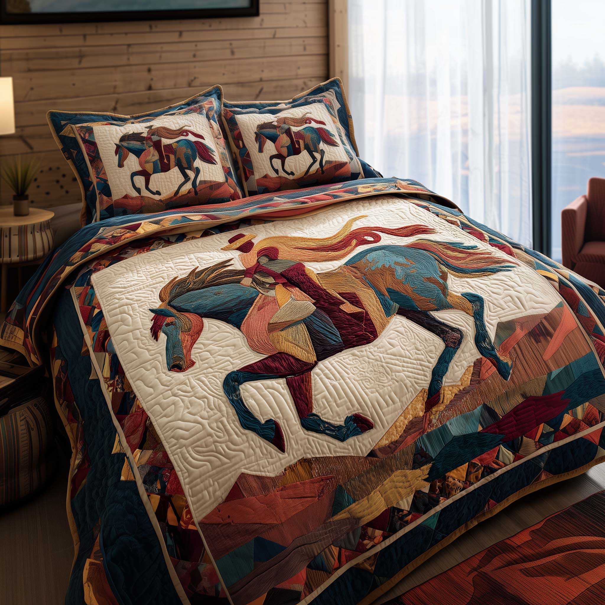 Majestic Force Quilted Bedding Set Boho Bedroom Furniture Valentines Gifts For Horse Lovers